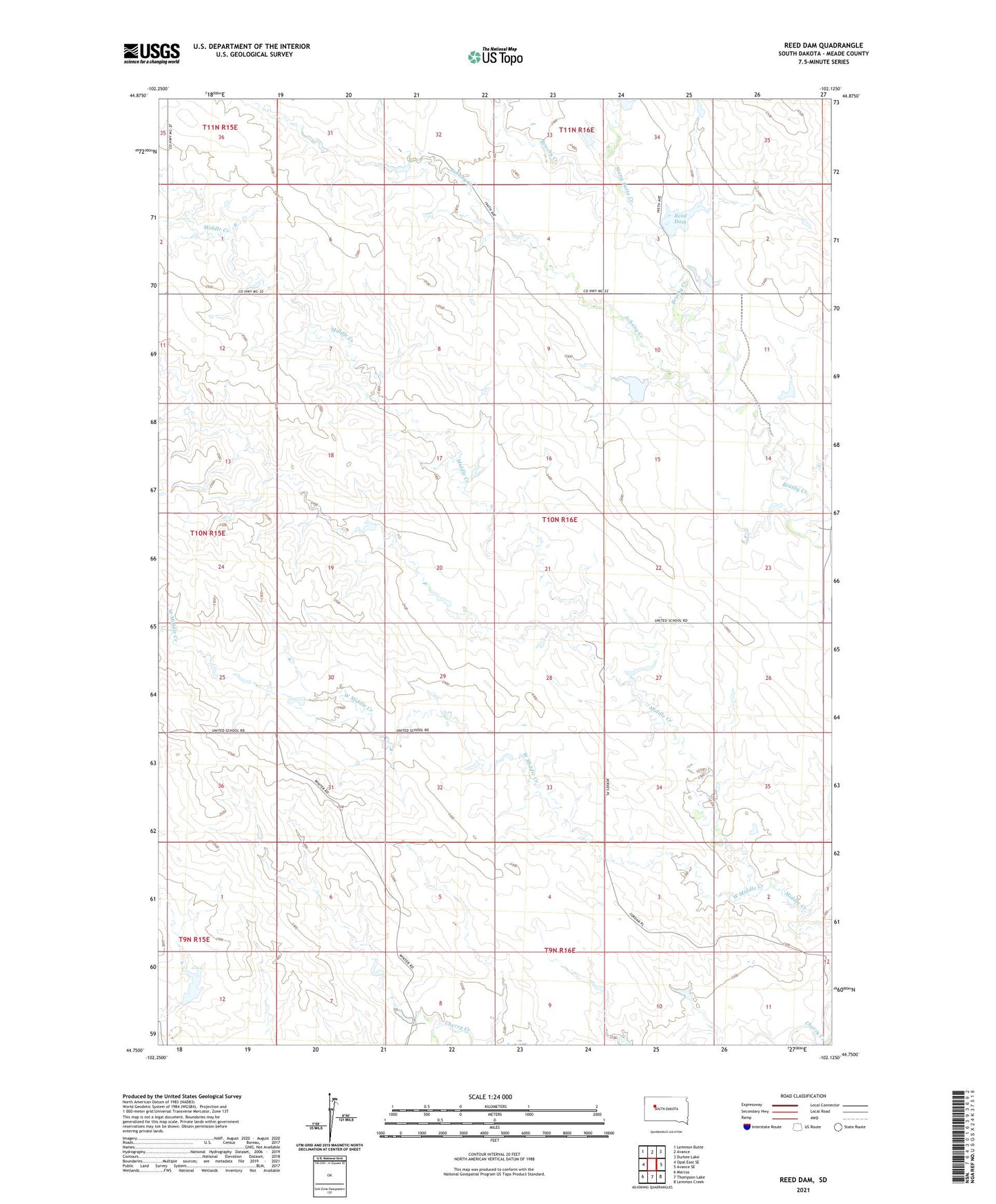 Reed Dam South Dakota US Topo Map Image