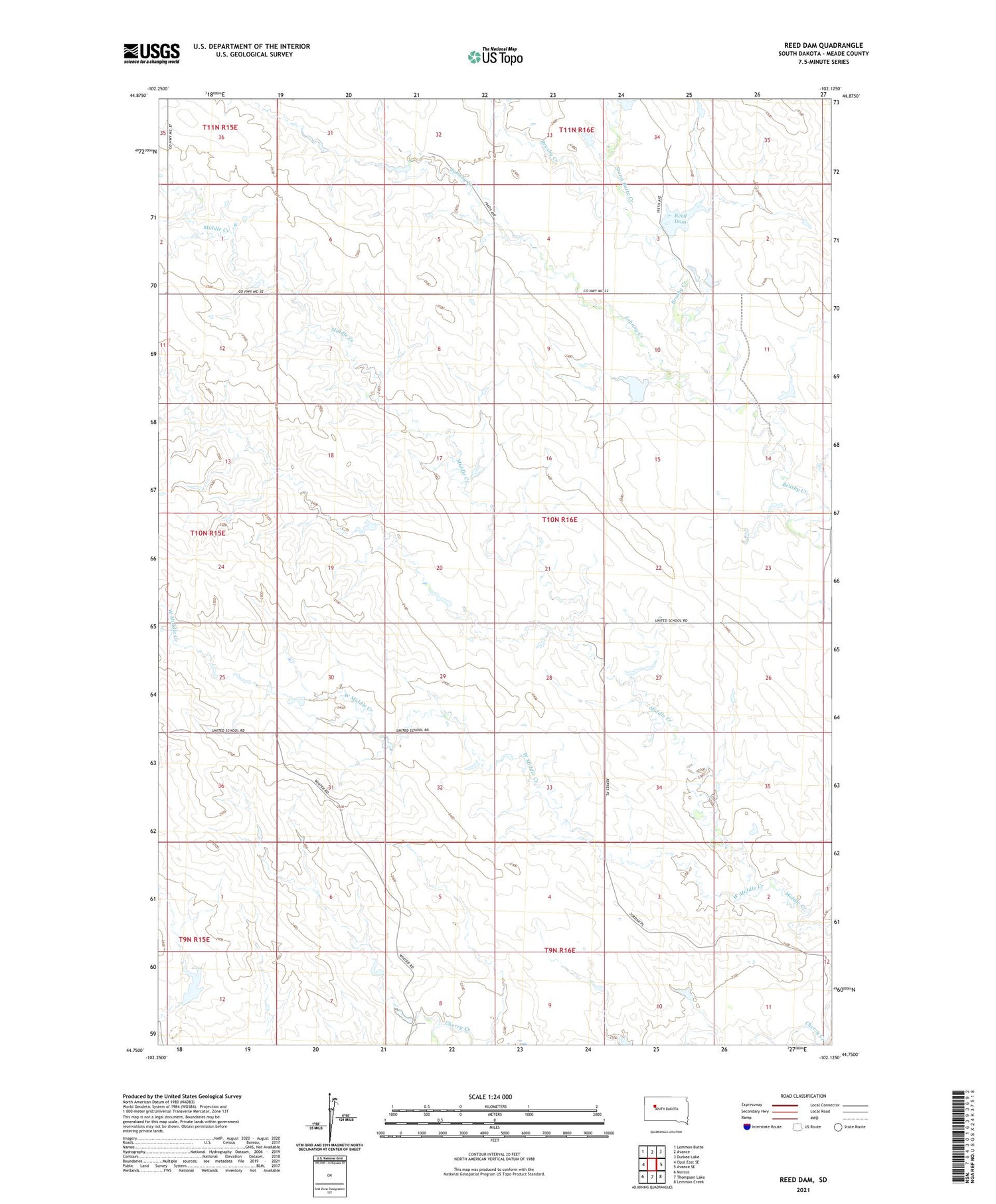 Reed Dam South Dakota US Topo Map Image