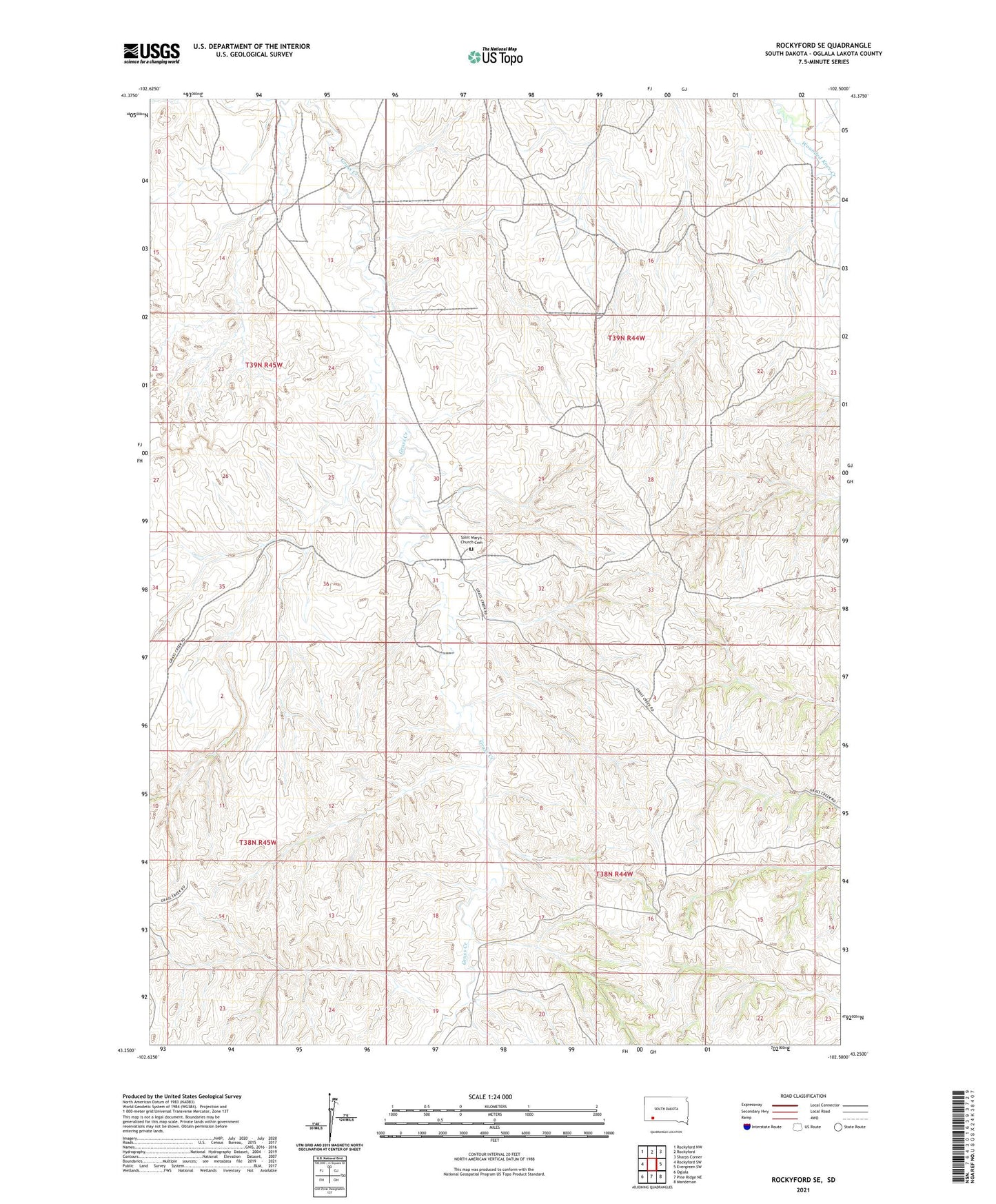 Rockyford SE South Dakota US Topo Map Image