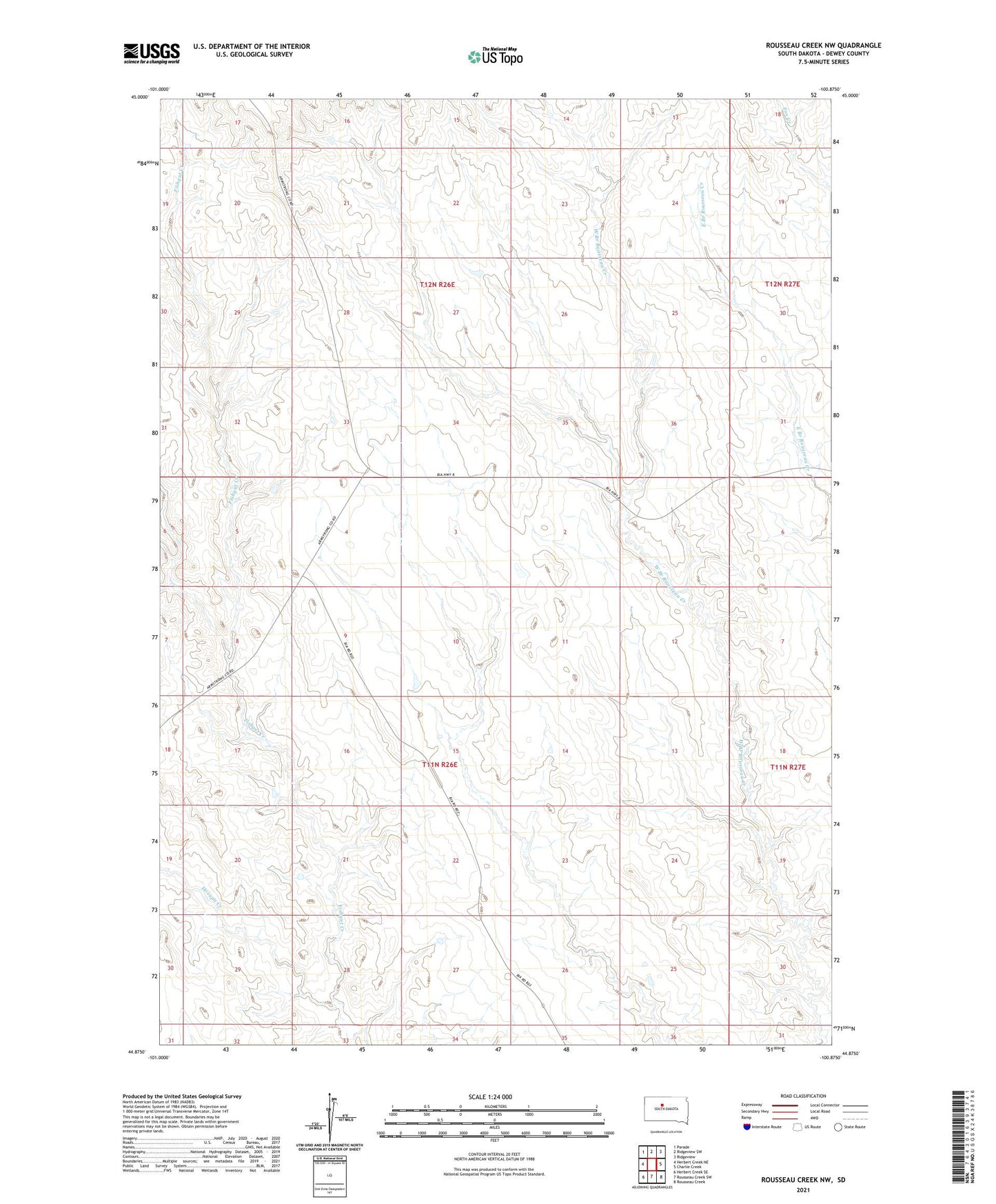 Rousseau Creek NW South Dakota US Topo Map Image