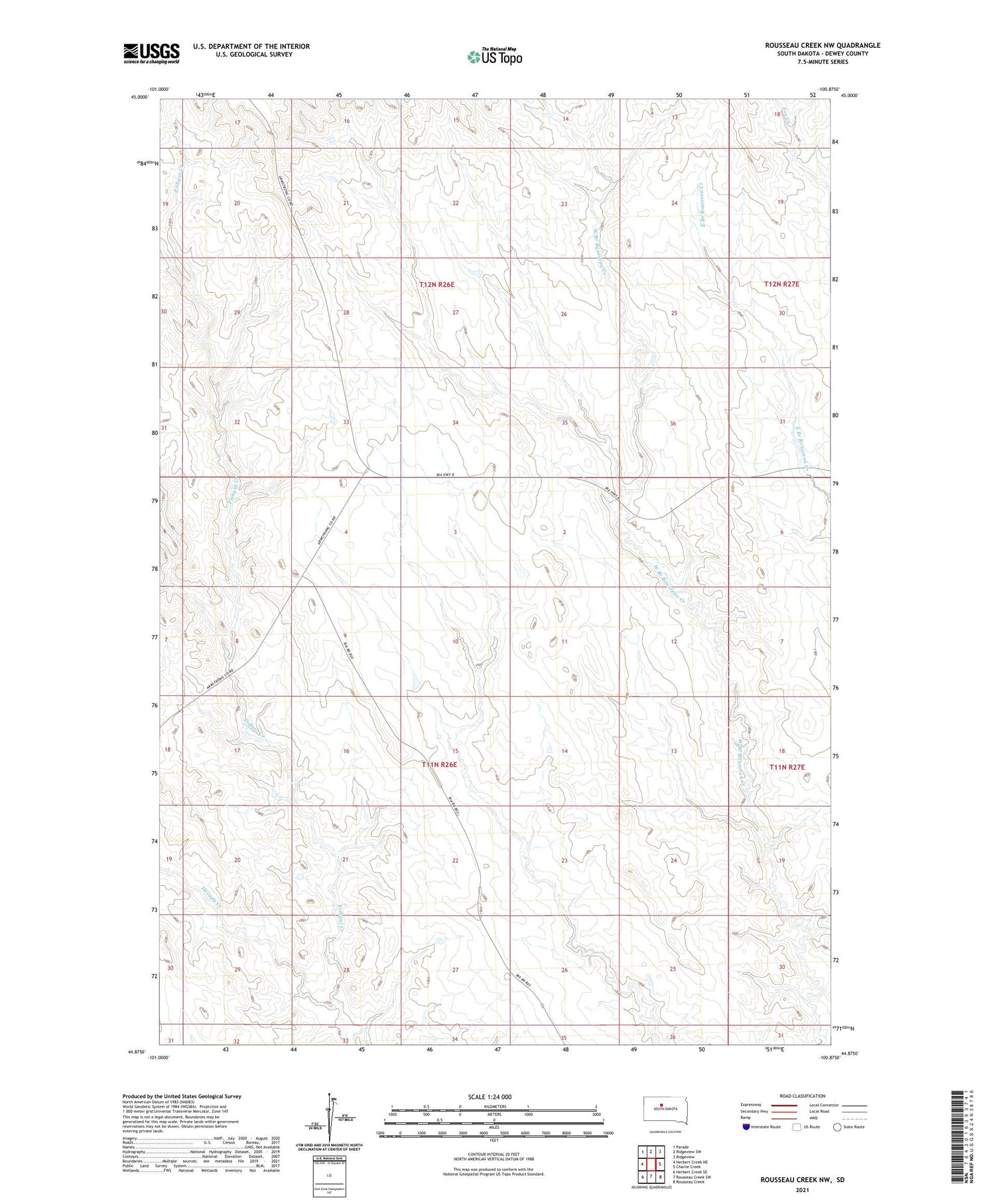 Rousseau Creek NW South Dakota US Topo Map Image