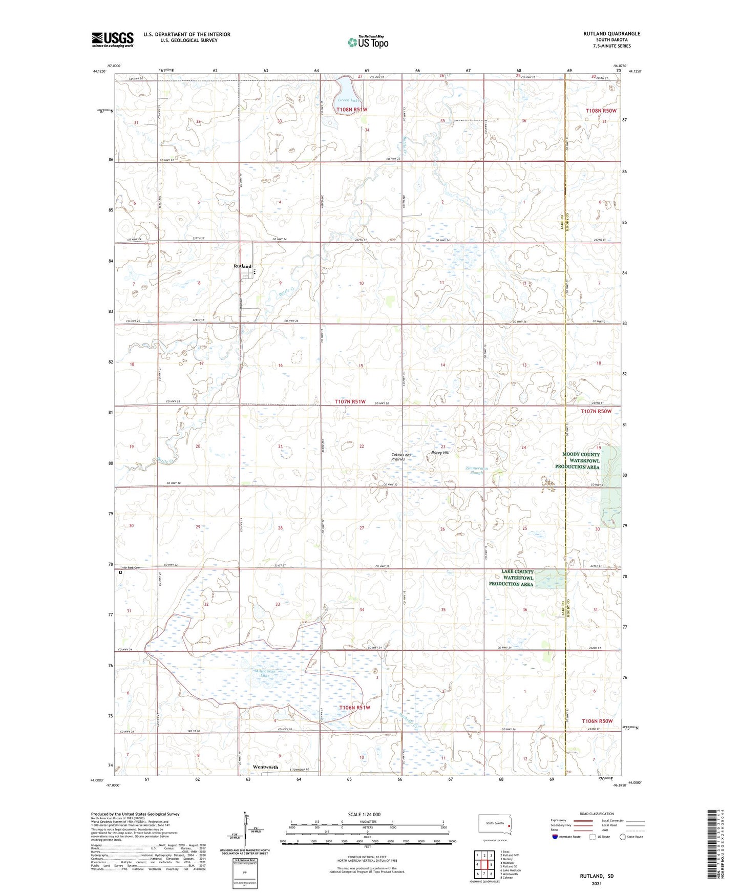 Rutland South Dakota US Topo Map Image