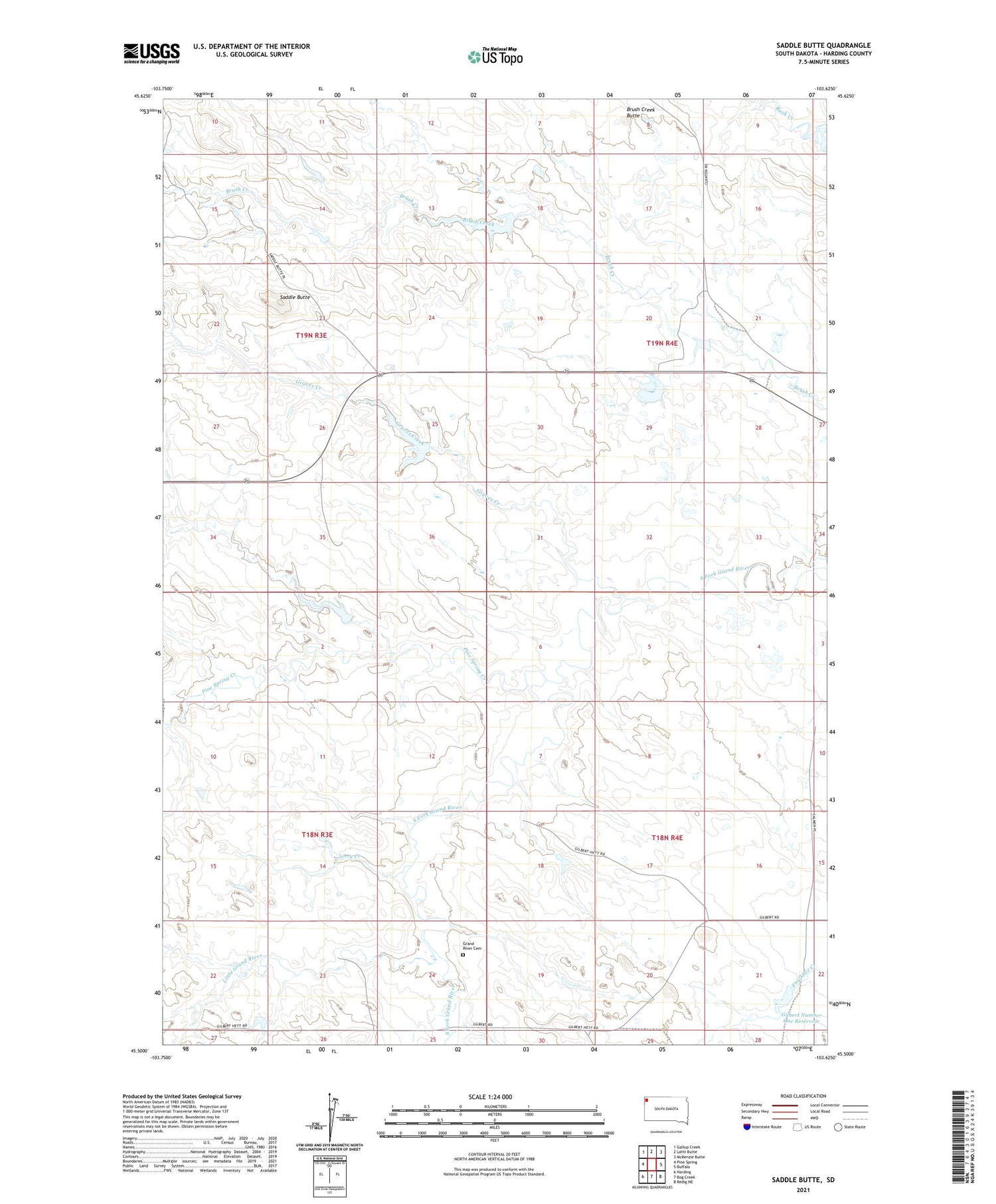 Saddle Butte South Dakota US Topo Map Image