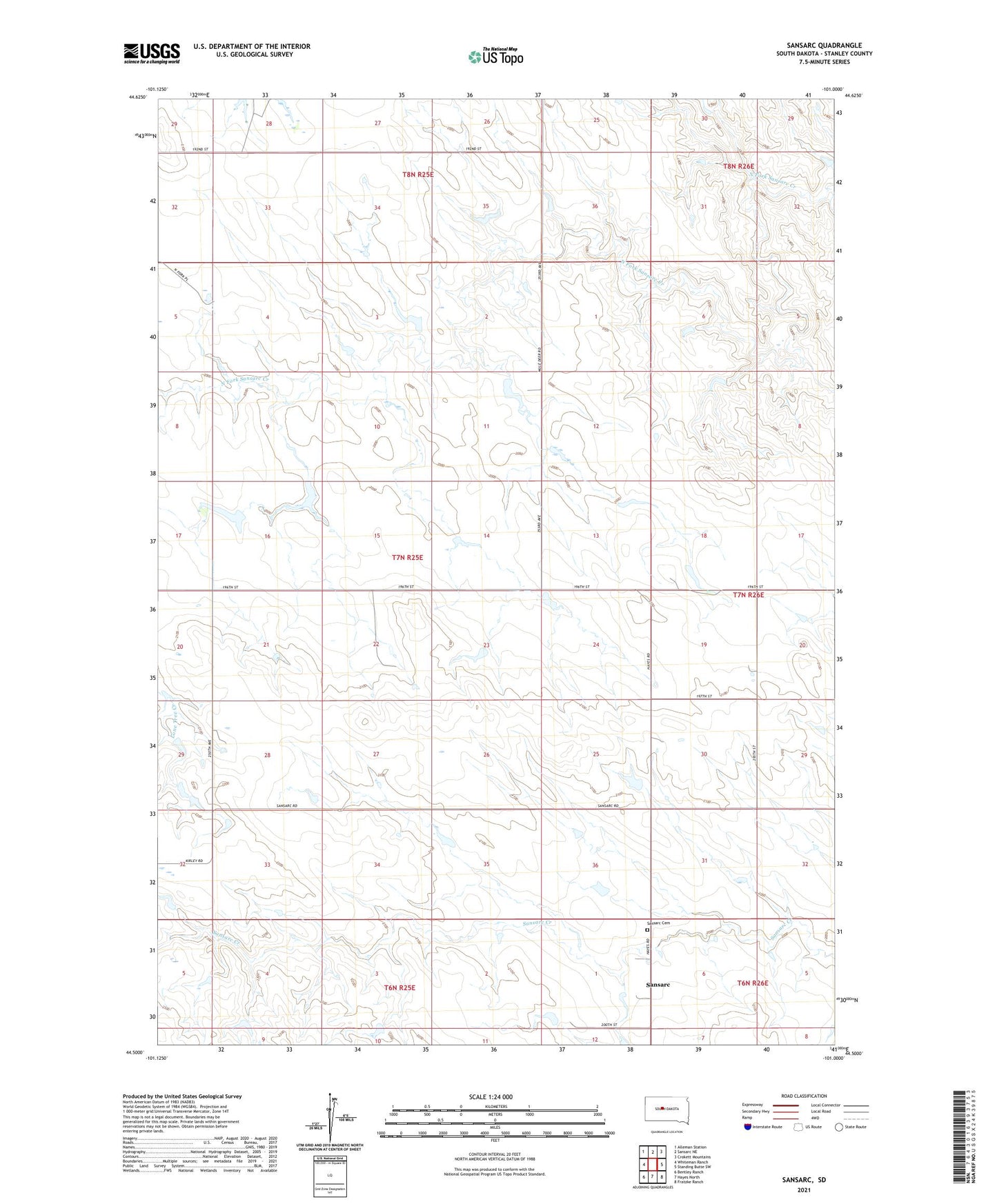 Sansarc South Dakota US Topo Map Image