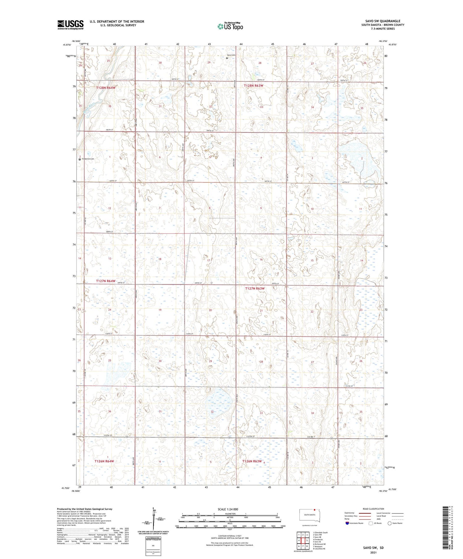 Savo SW South Dakota US Topo Map Image