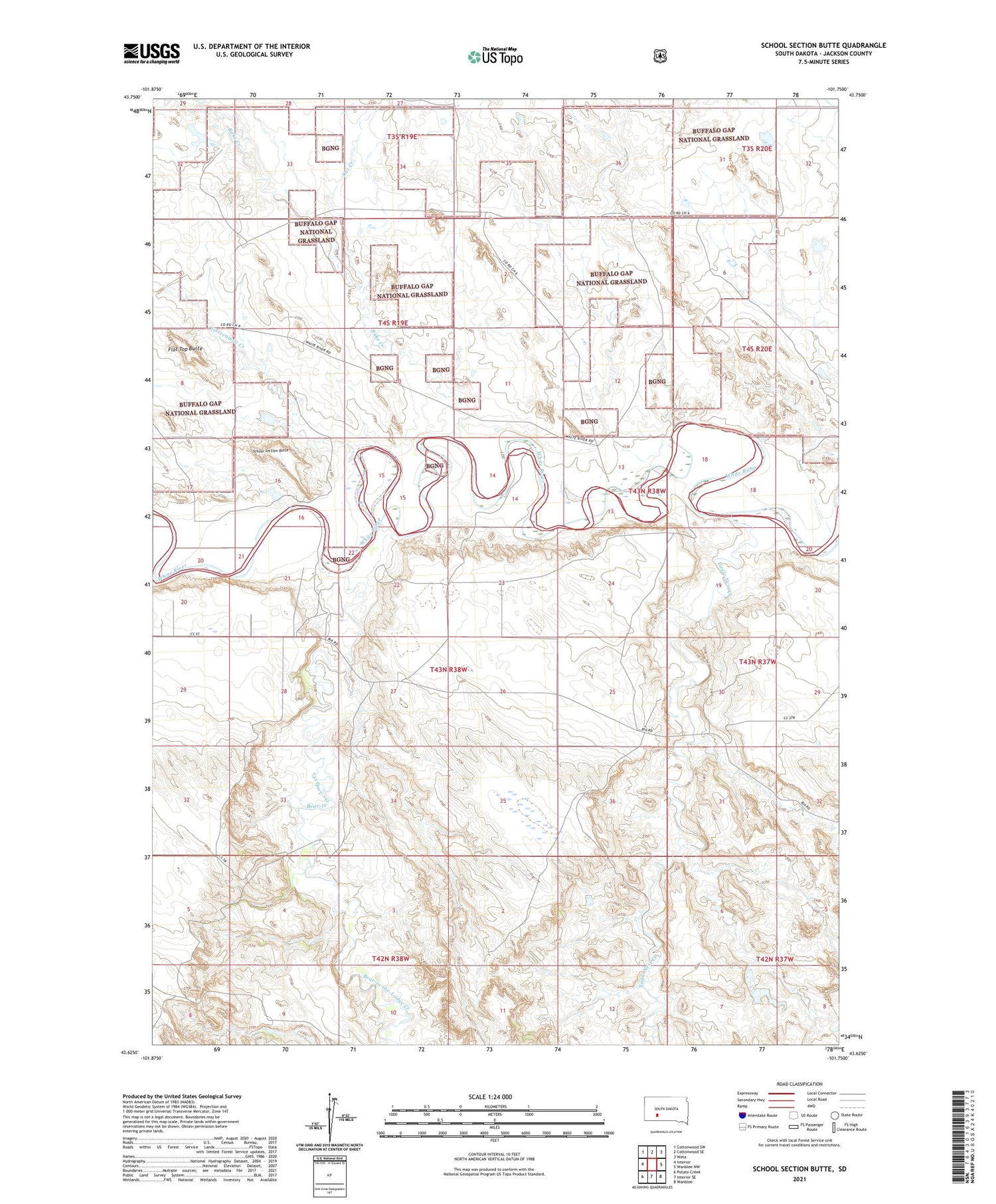 School Section Butte South Dakota US Topo Map Image