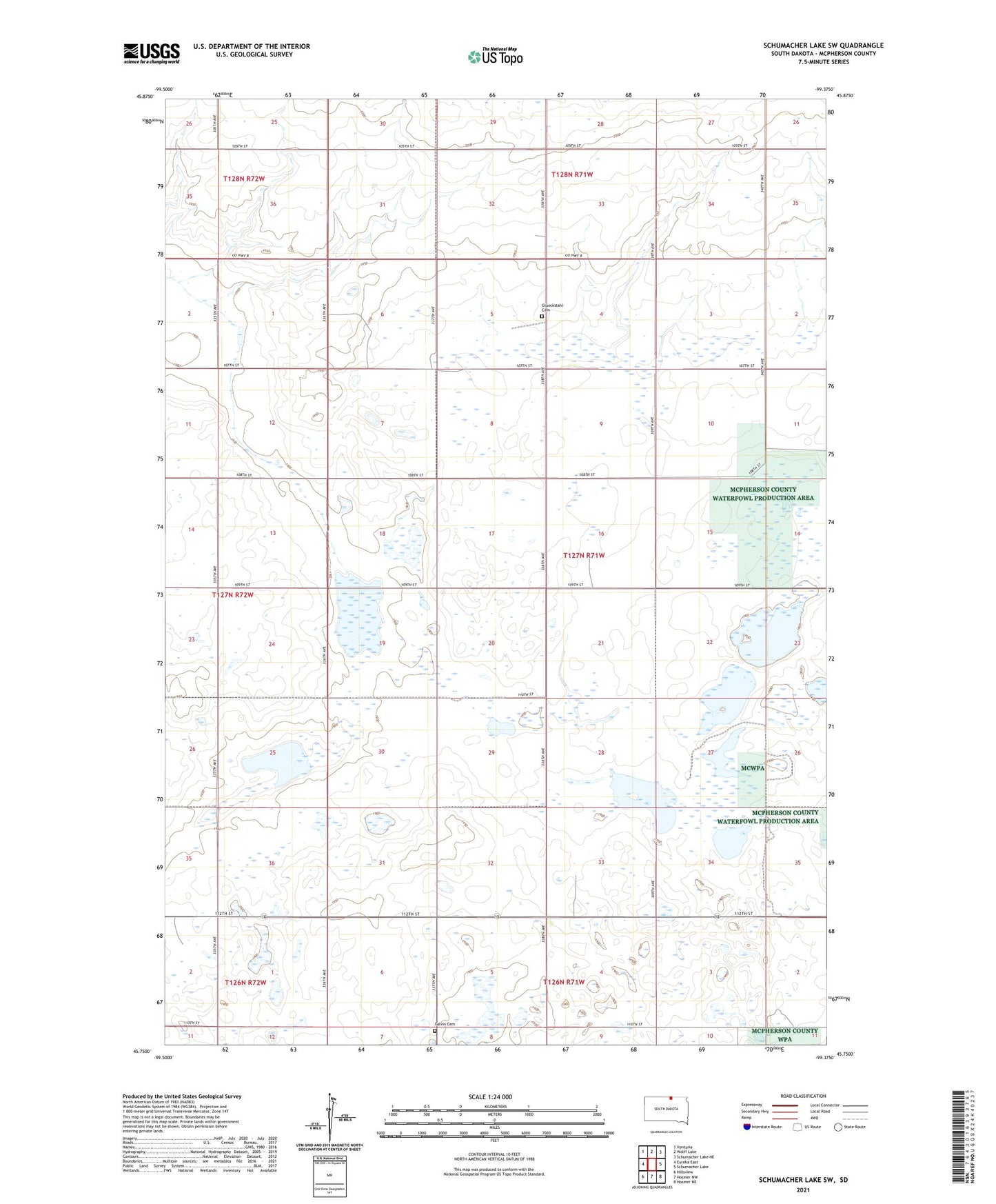 Schumacher Lake SW South Dakota US Topo Map Image