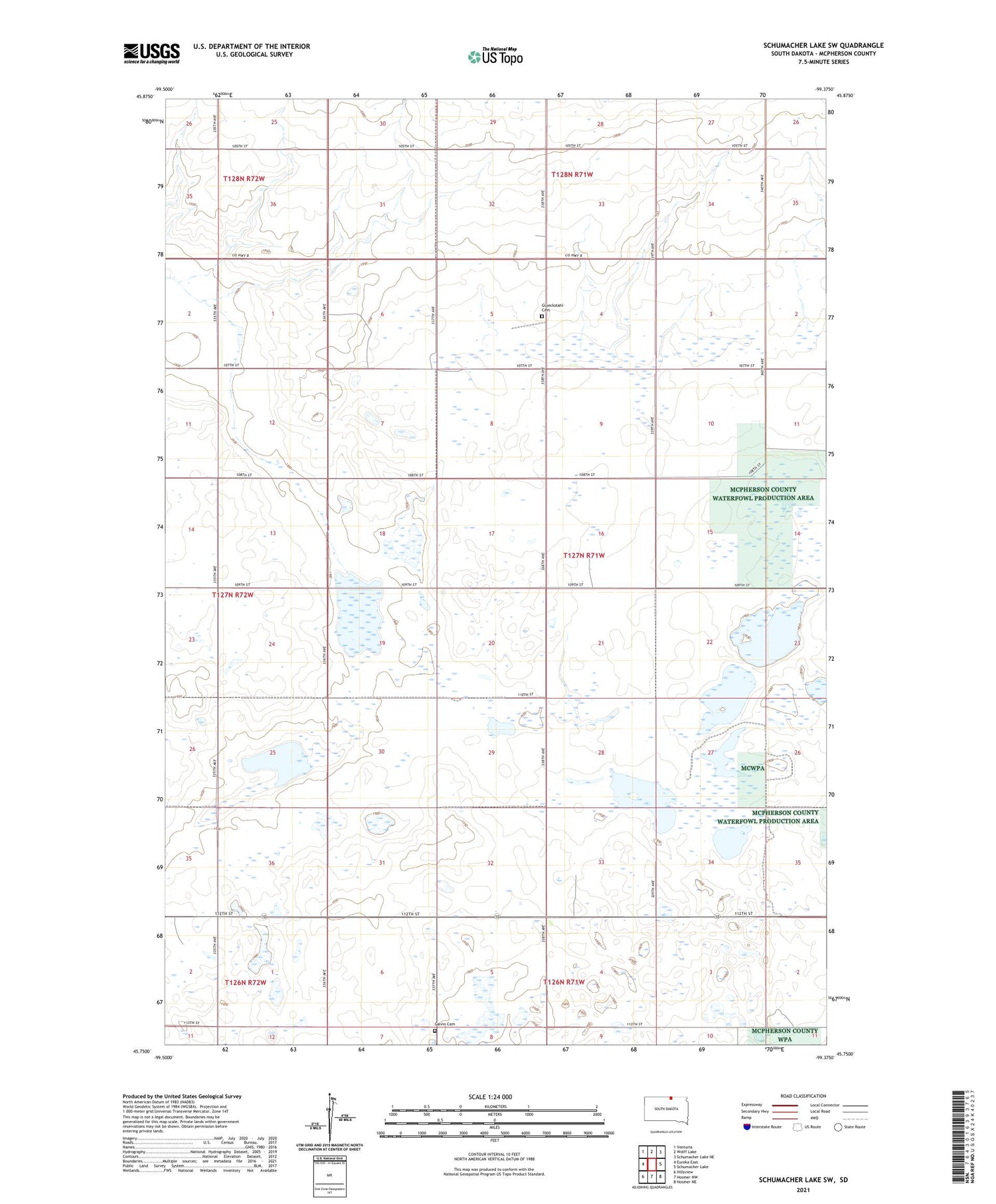 Schumacher Lake SW South Dakota US Topo Map Image