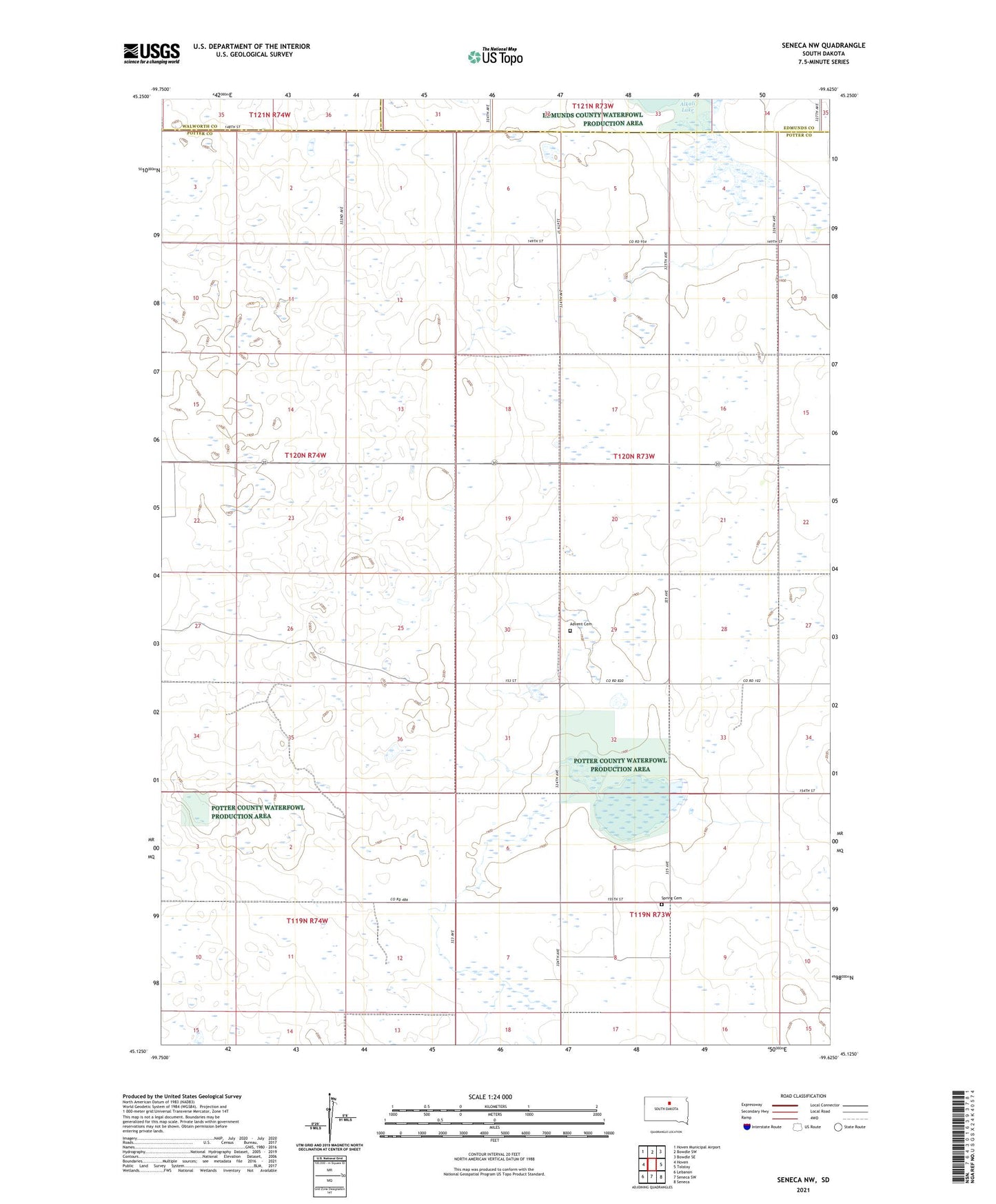 Seneca NW South Dakota US Topo Map Image