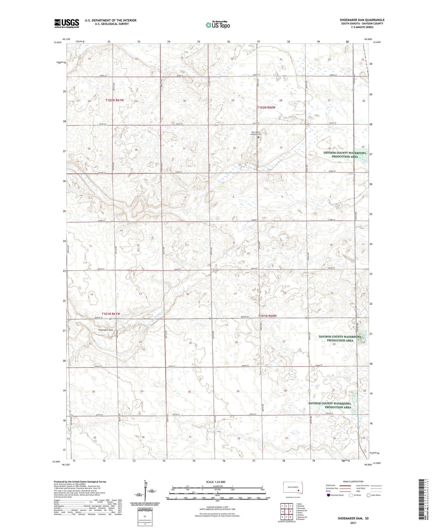 Shoemaker Dam South Dakota US Topo Map Image