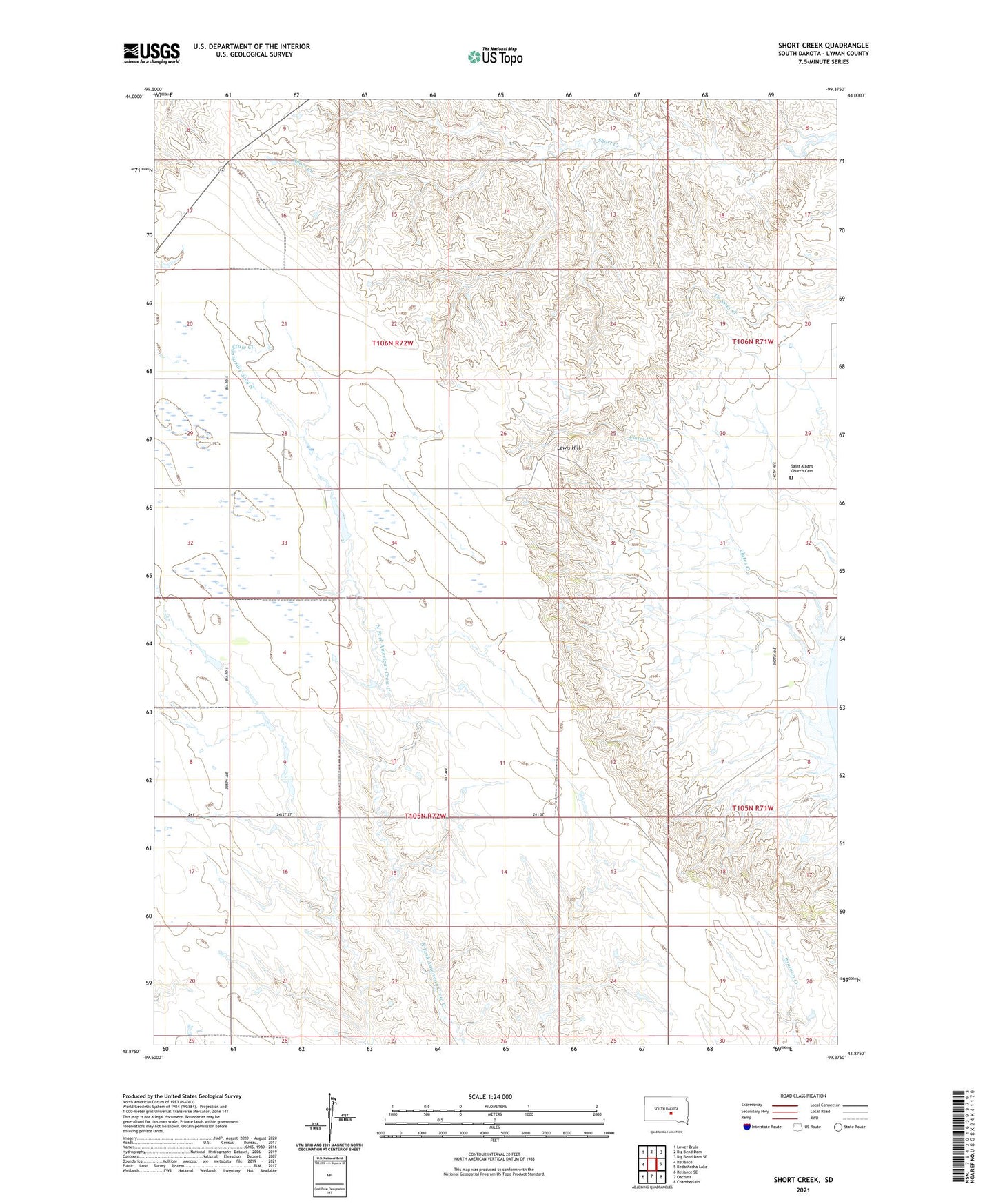 Short Creek South Dakota US Topo Map Image