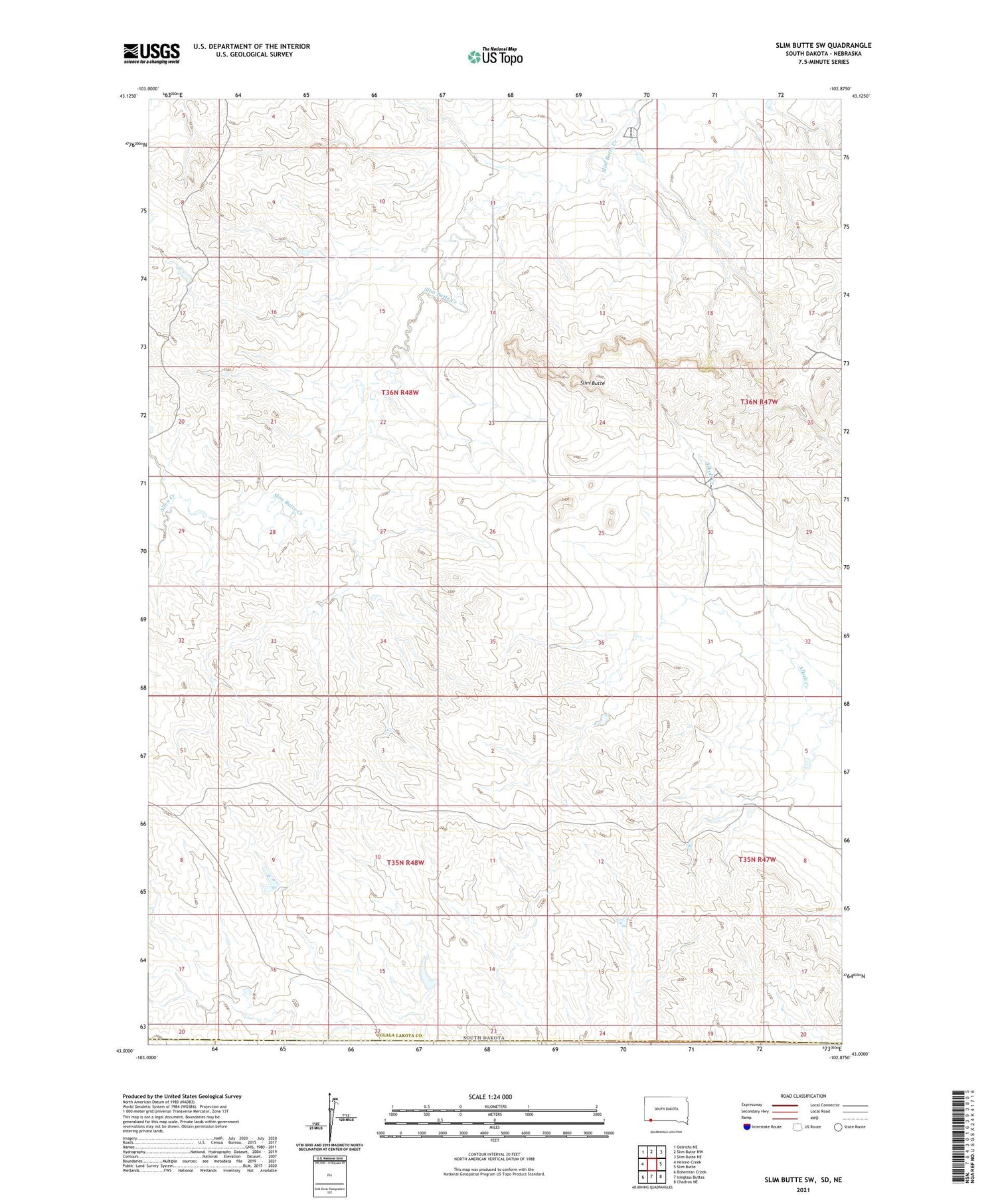 Slim Butte SW South Dakota US Topo Map Image