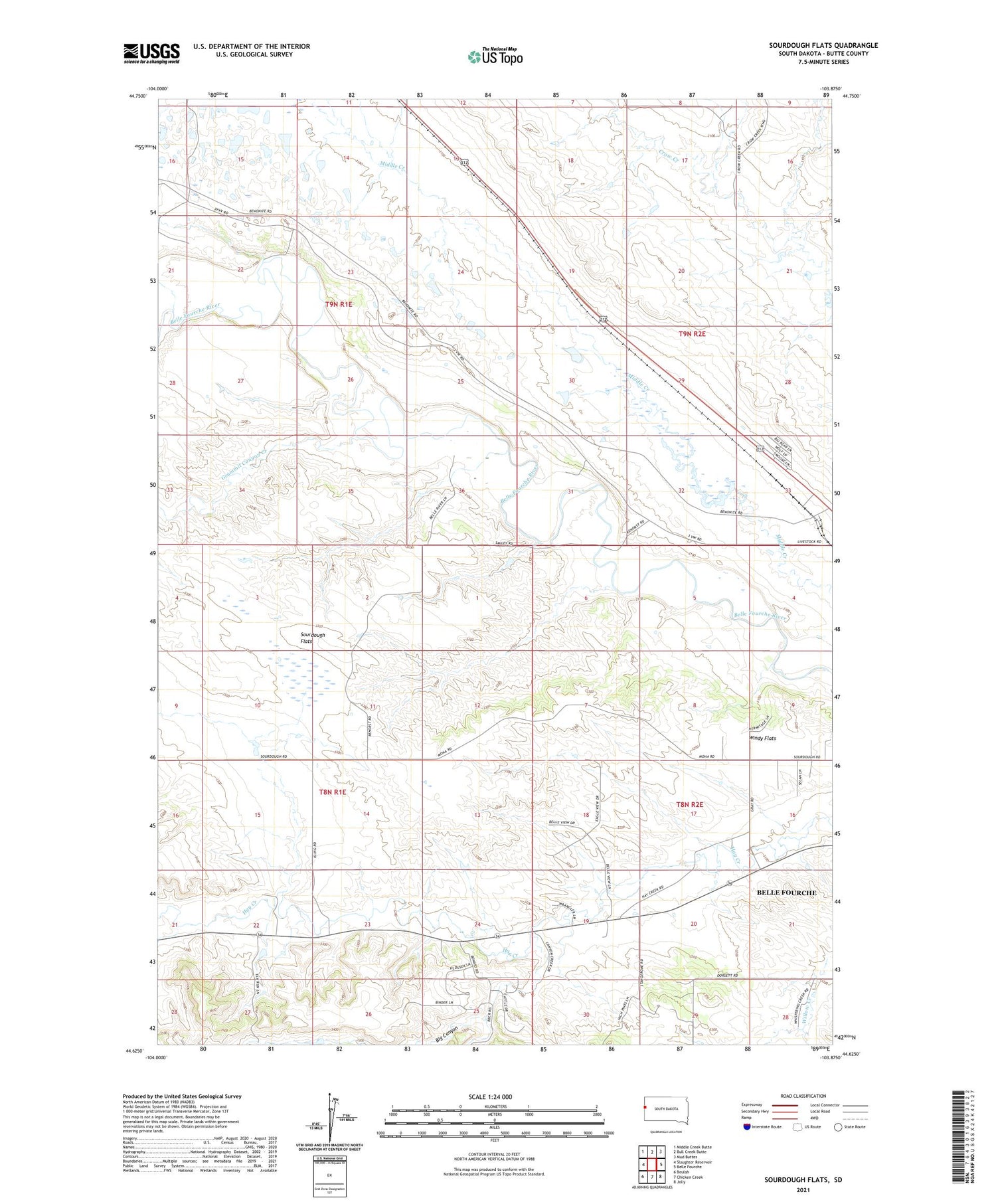 Sourdough Flats South Dakota US Topo Map Image