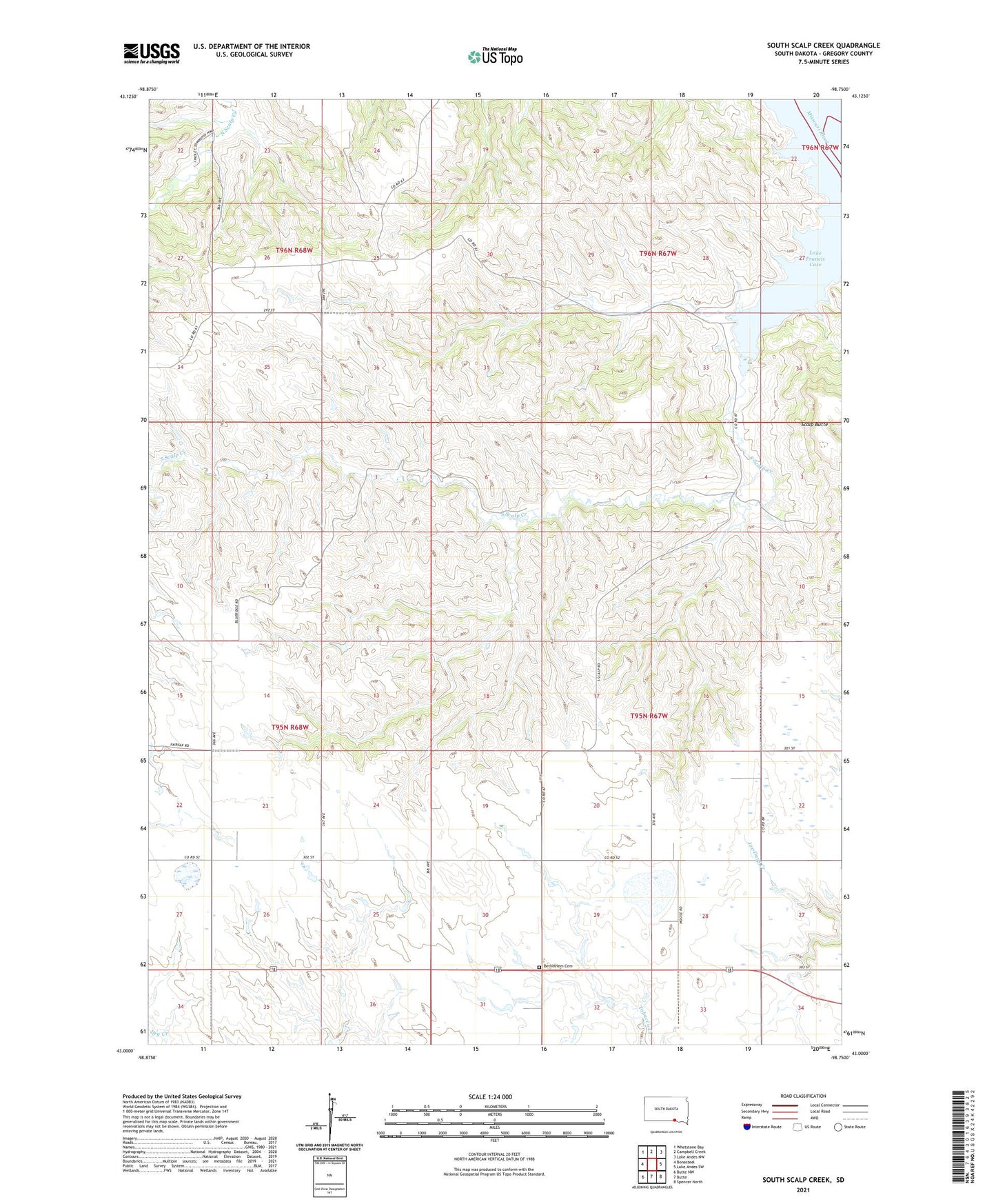 South Scalp Creek South Dakota US Topo Map Image
