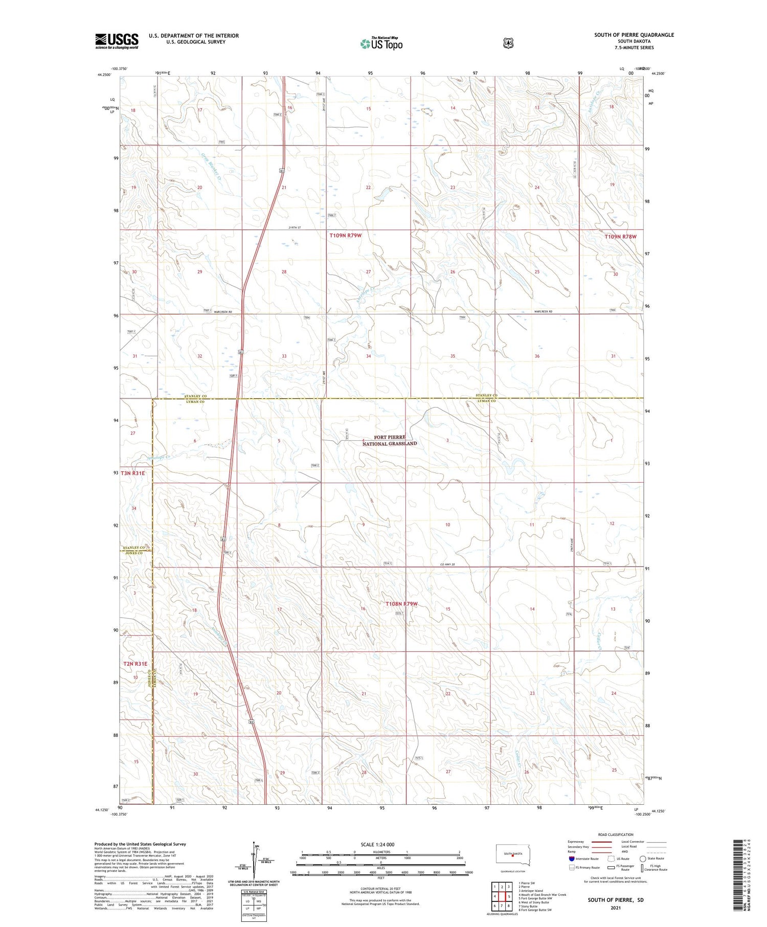 South of Pierre South Dakota US Topo Map Image