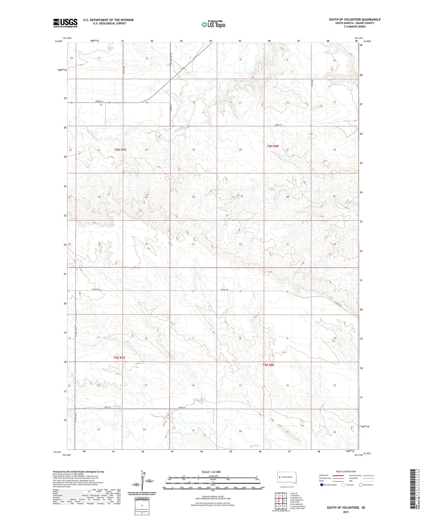 South of Volunteer South Dakota US Topo Map Image