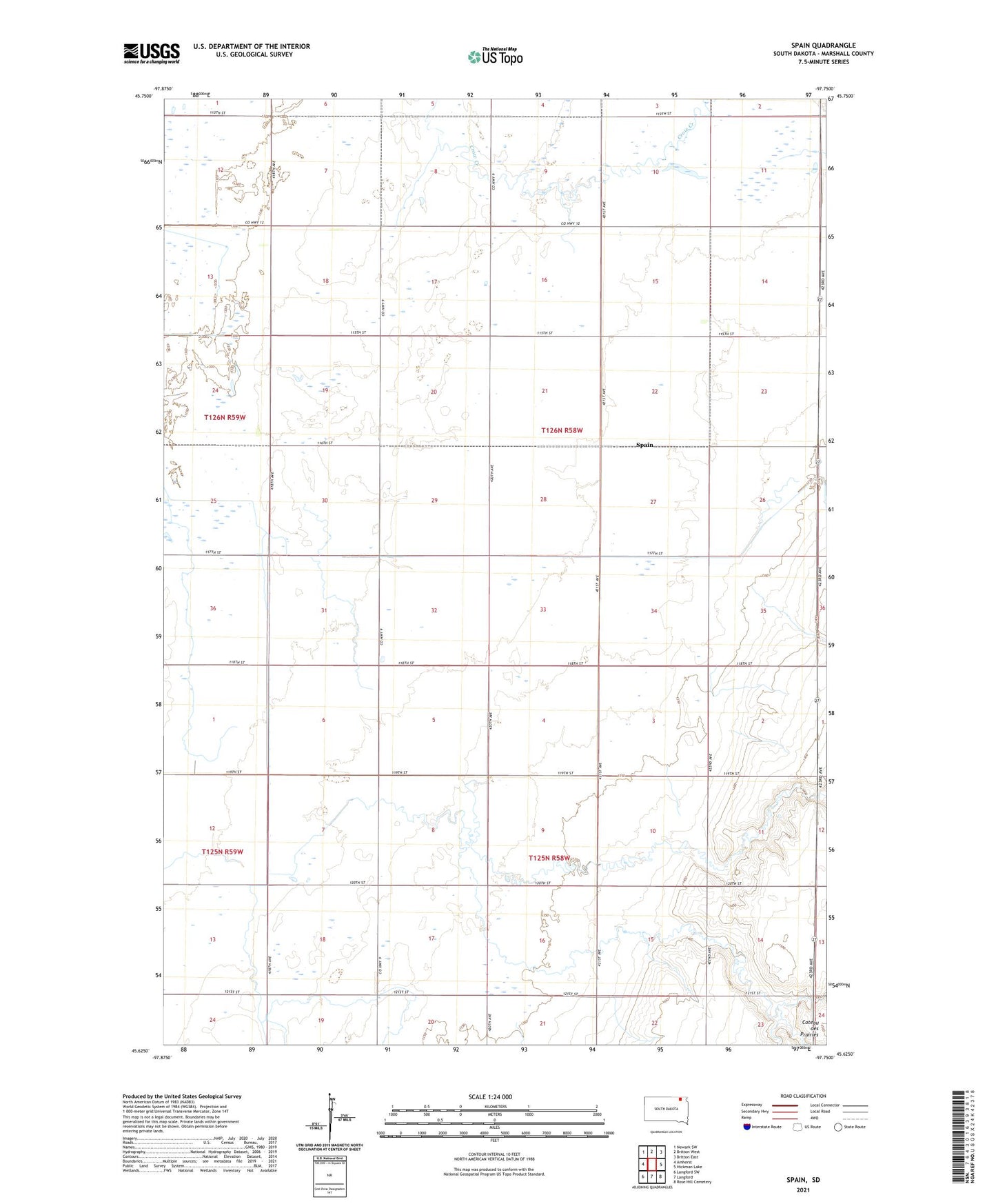 Spain South Dakota US Topo Map Image