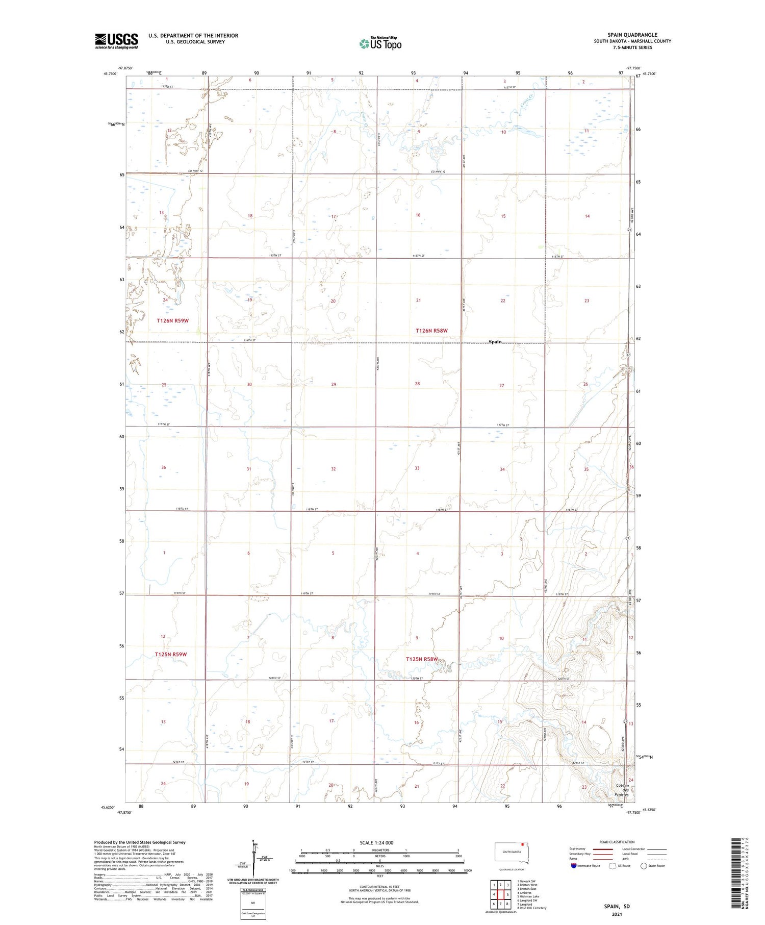 Spain South Dakota US Topo Map Image