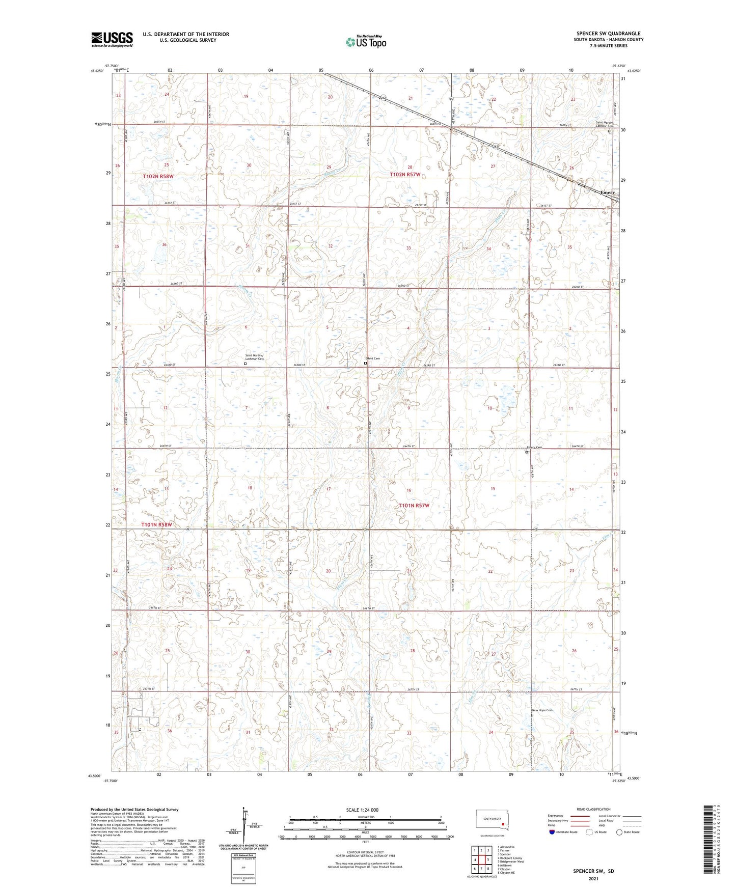 Spencer SW South Dakota US Topo Map Image