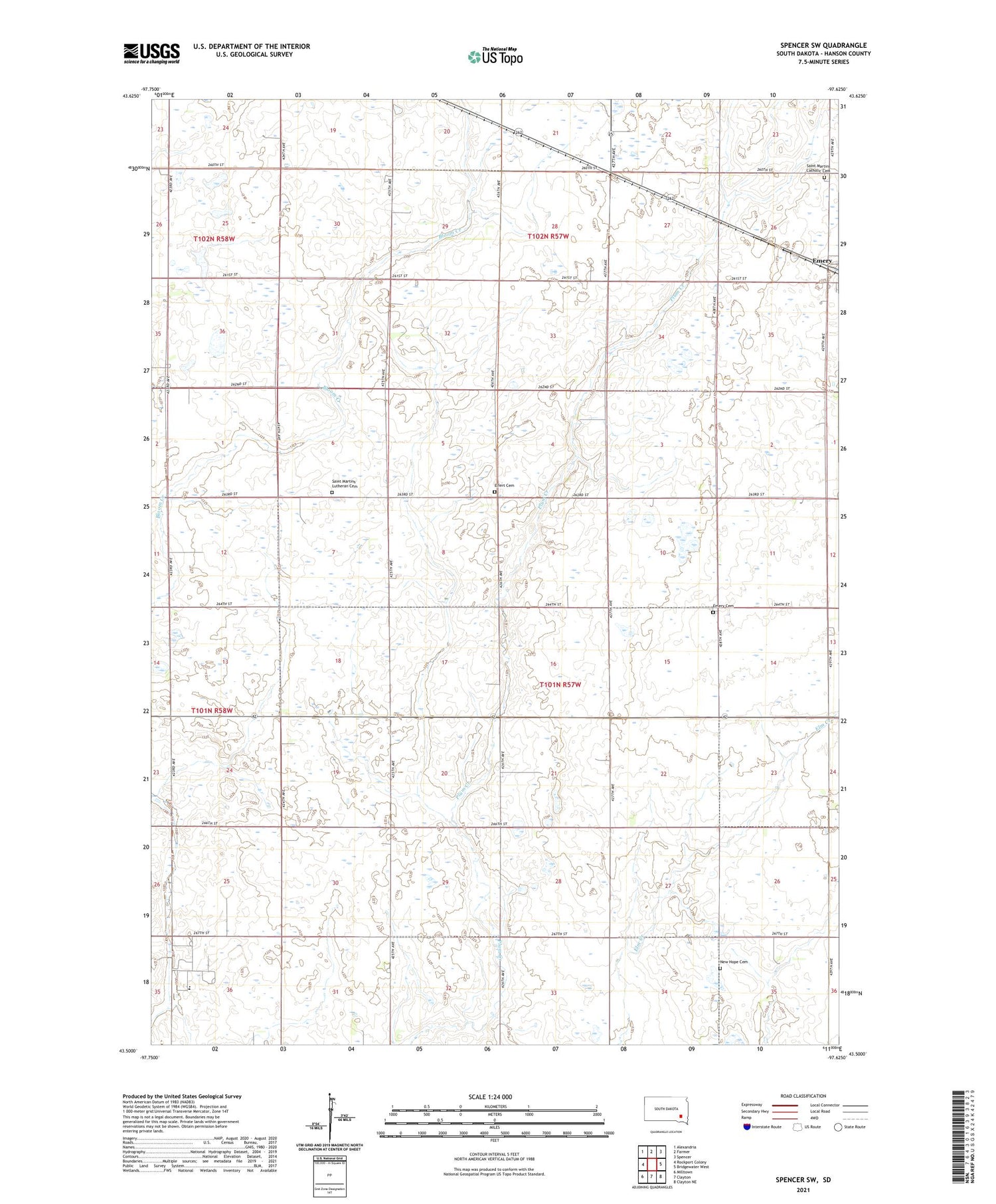 Spencer SW South Dakota US Topo Map Image