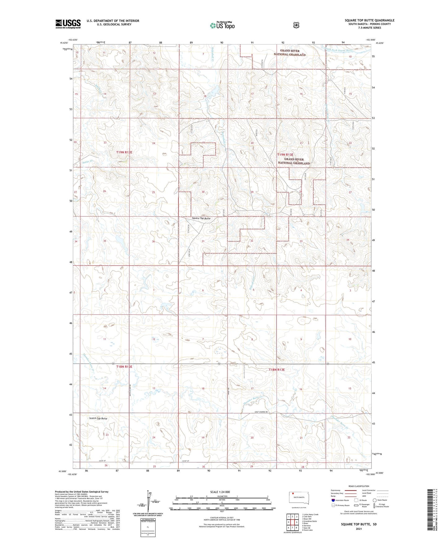 Square Top Butte South Dakota US Topo Map Image