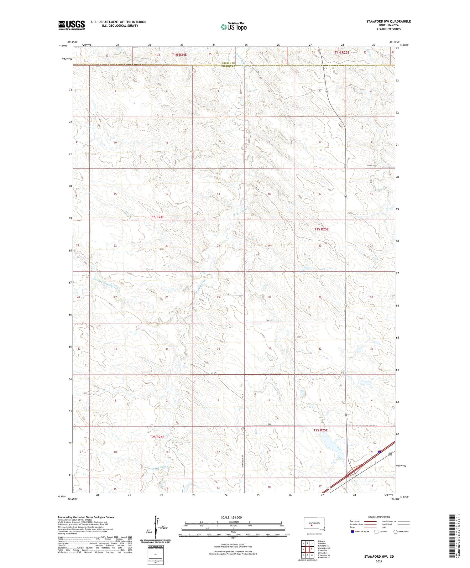 Stamford NW South Dakota US Topo Map Image
