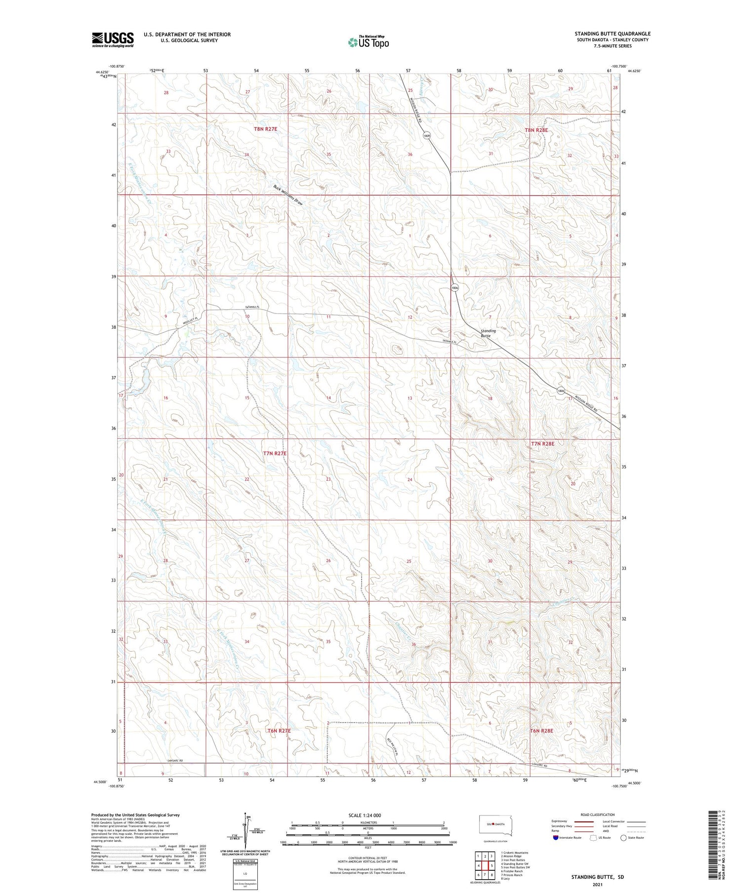 Standing Butte South Dakota US Topo Map Image
