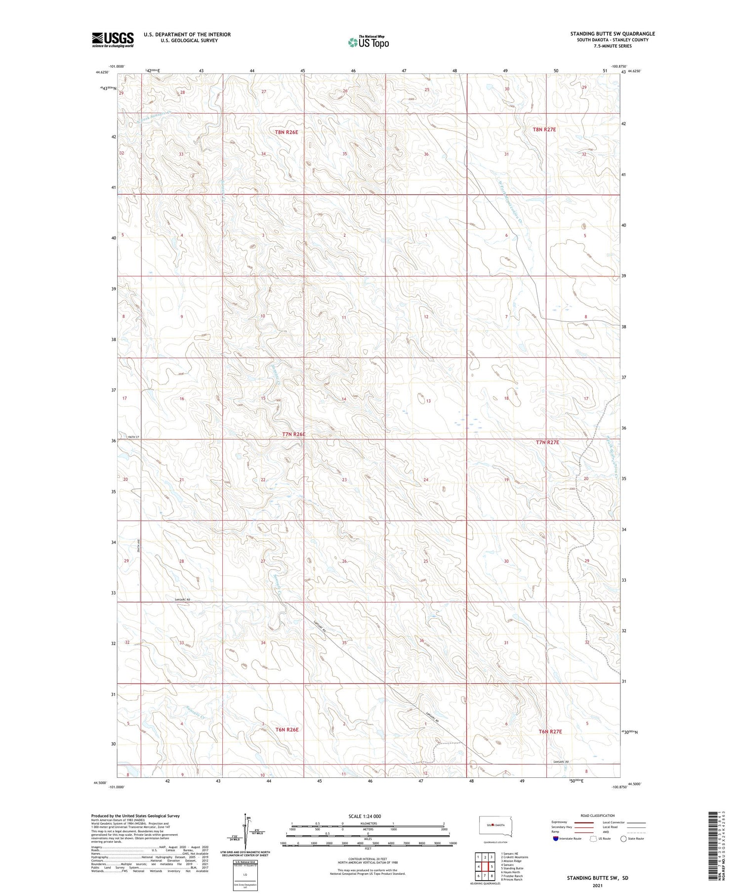 Standing Butte SW South Dakota US Topo Map Image