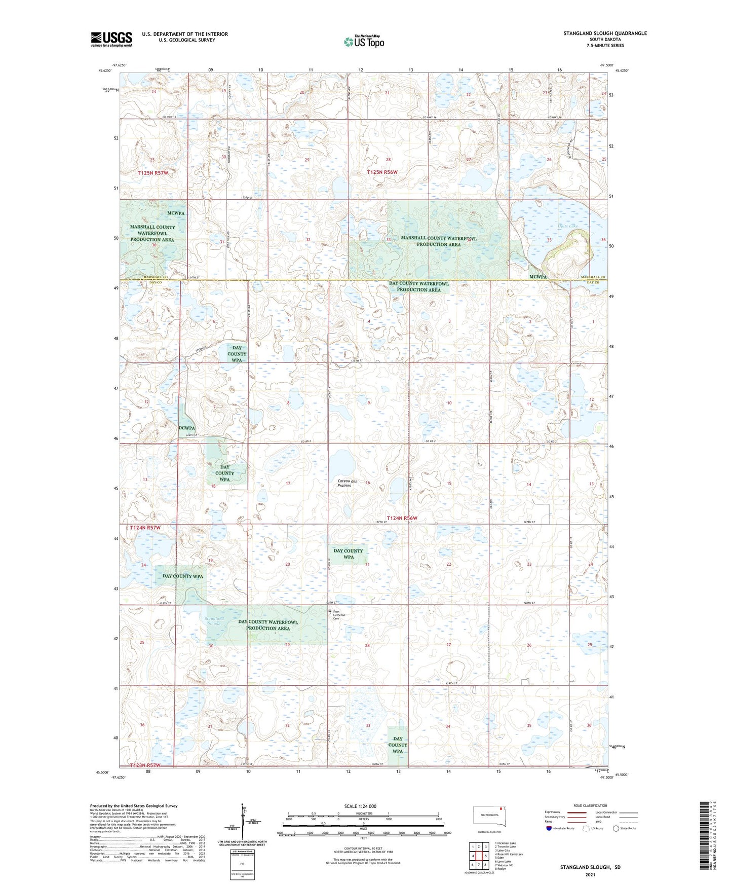 Stangland Slough South Dakota US Topo Map Image