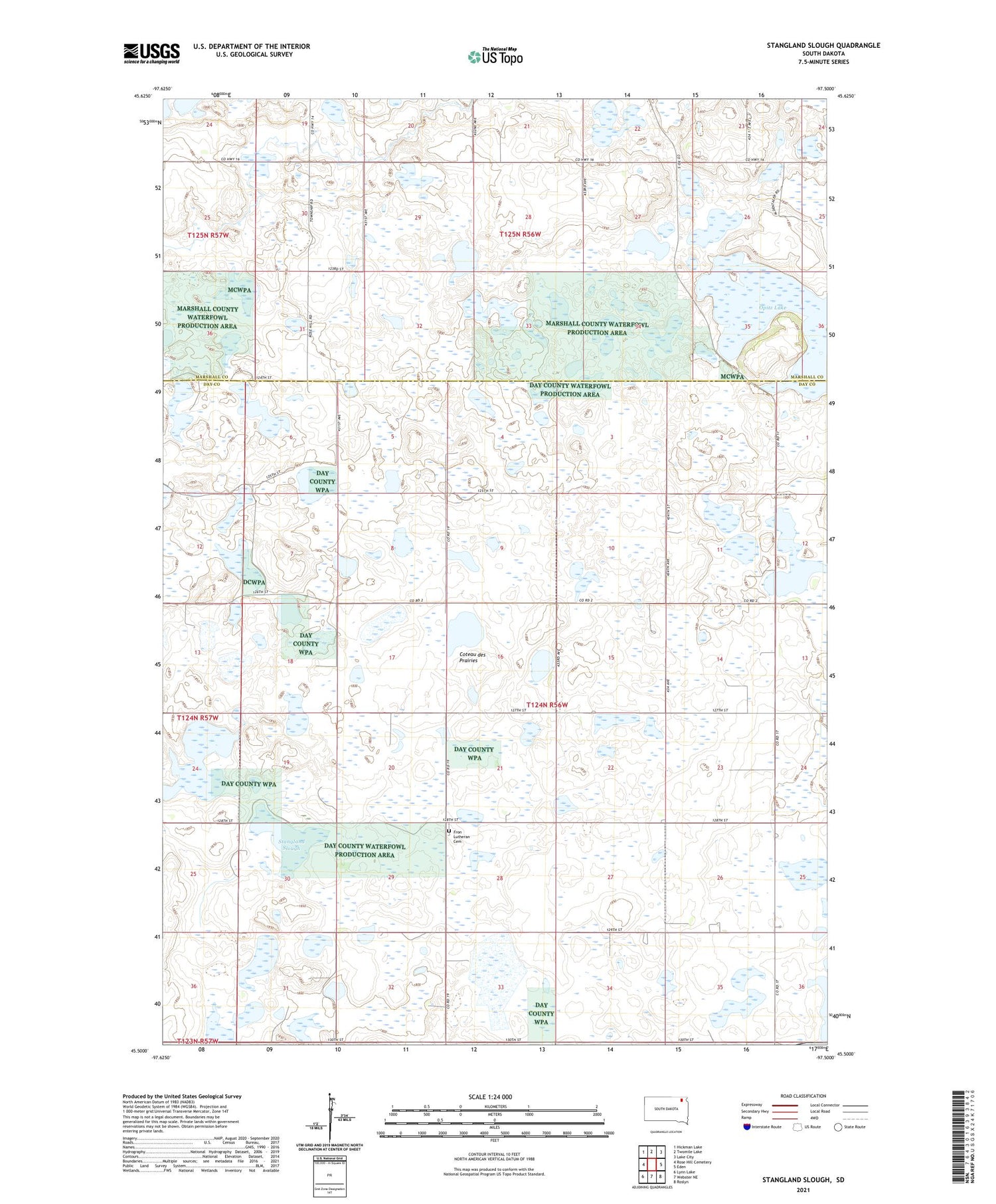 Stangland Slough South Dakota US Topo Map Image