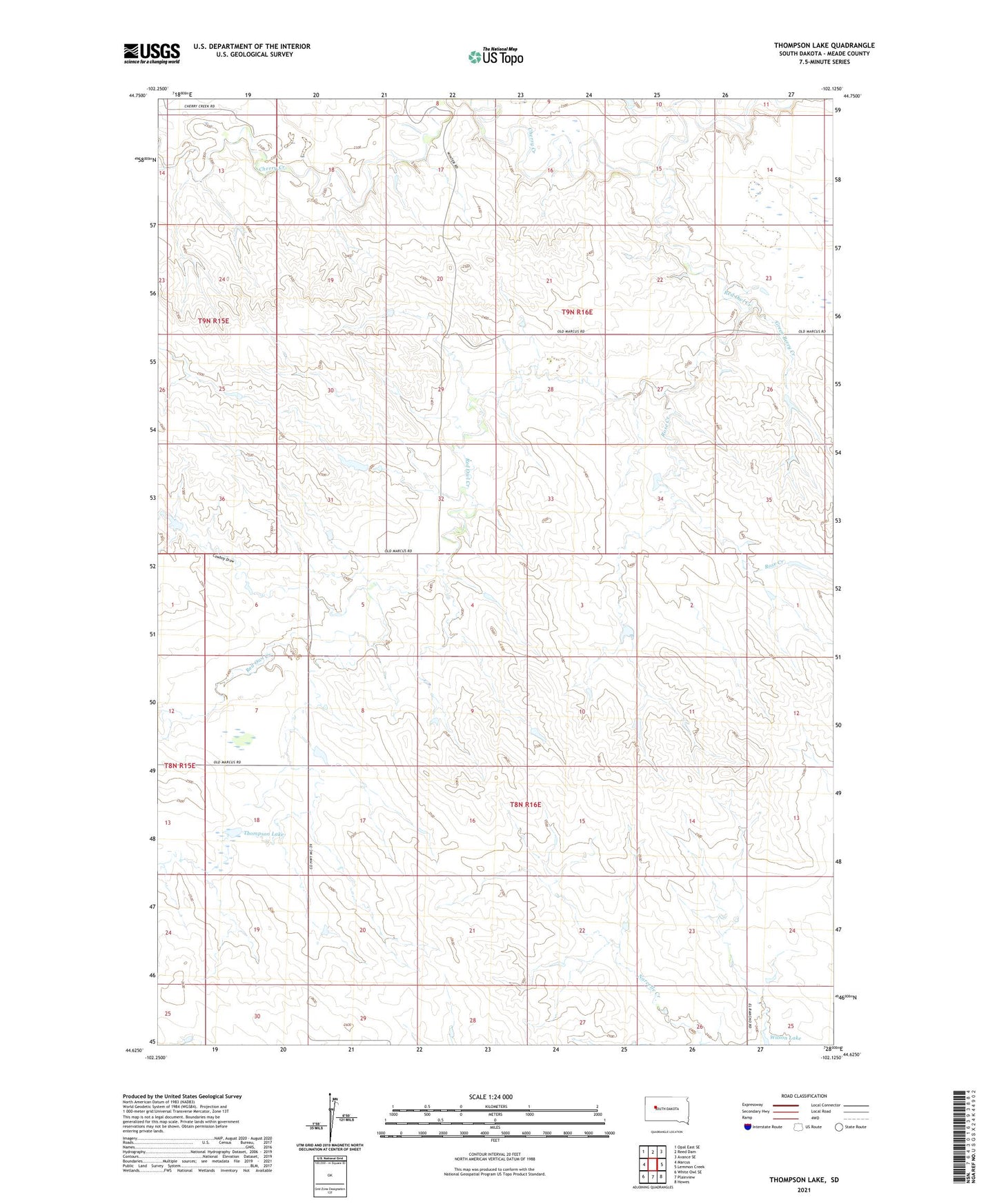 Thompson Lake South Dakota US Topo Map Image