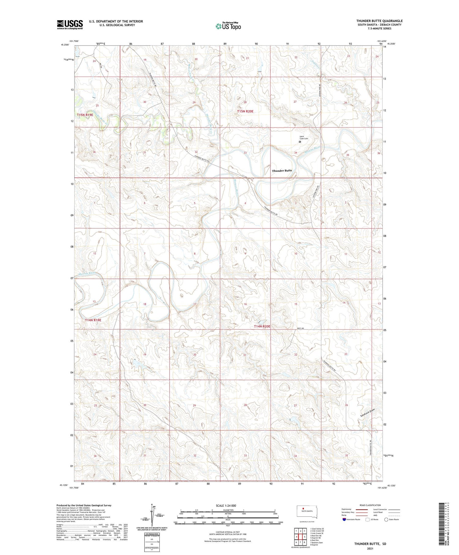 Thunder Butte South Dakota US Topo Map Image