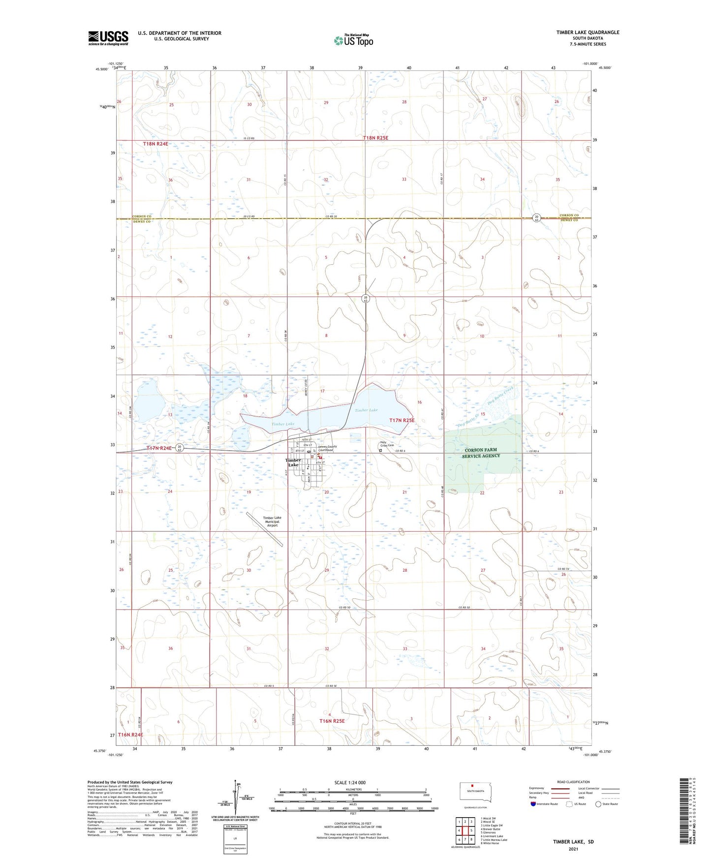 Timber Lake South Dakota US Topo Map Image