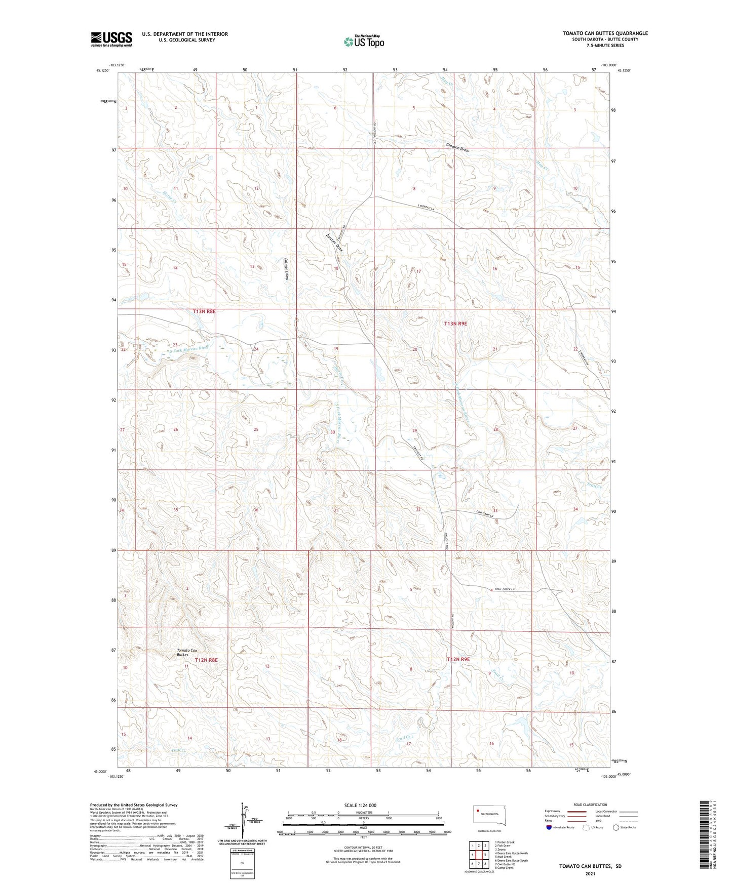 Tomato Can Buttes South Dakota US Topo Map Image