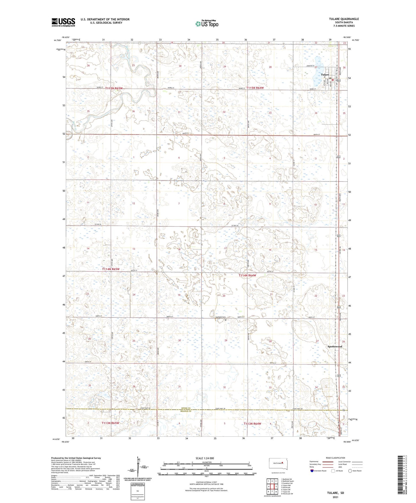 Tulare South Dakota US Topo Map Image