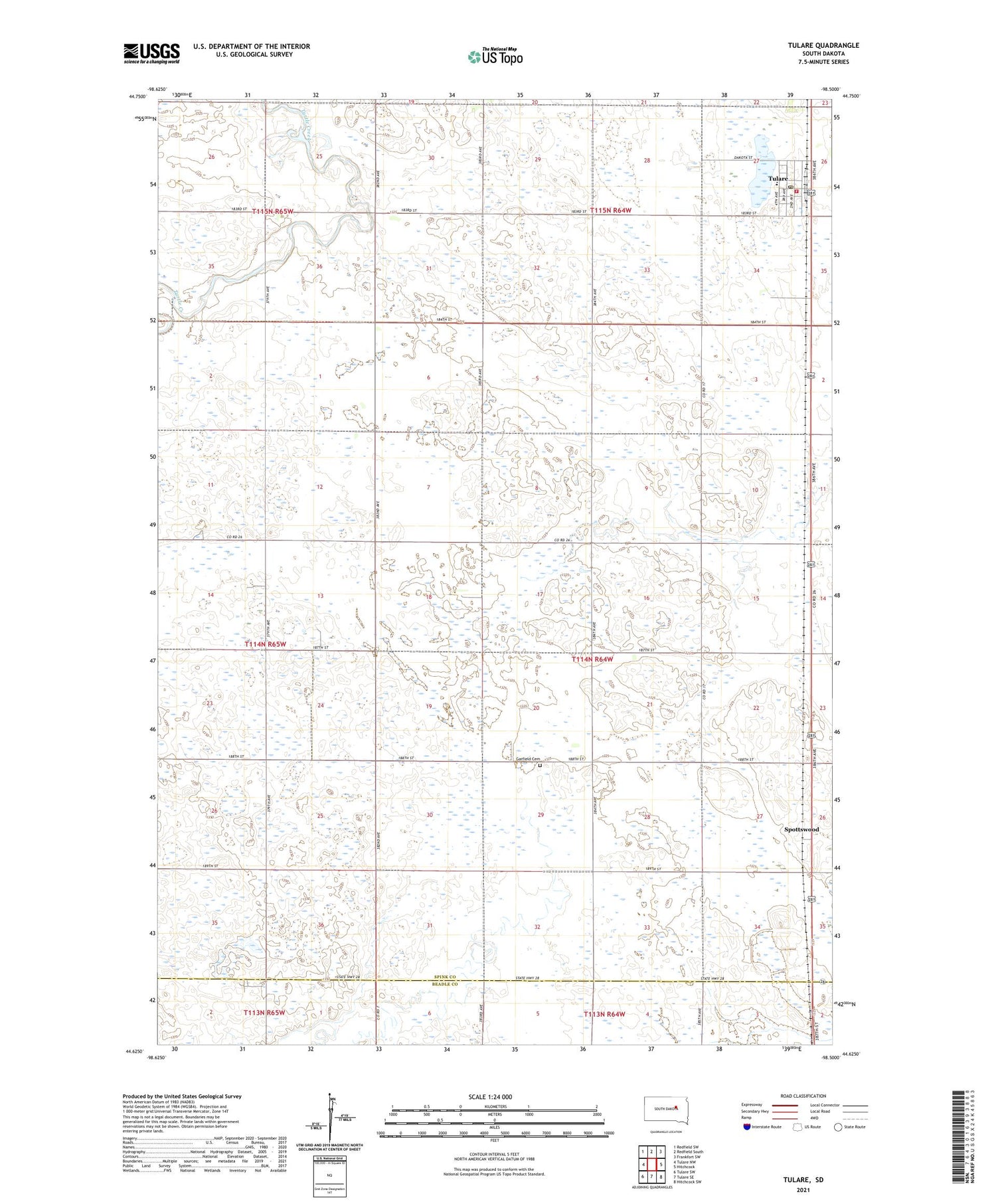 Tulare South Dakota US Topo Map Image