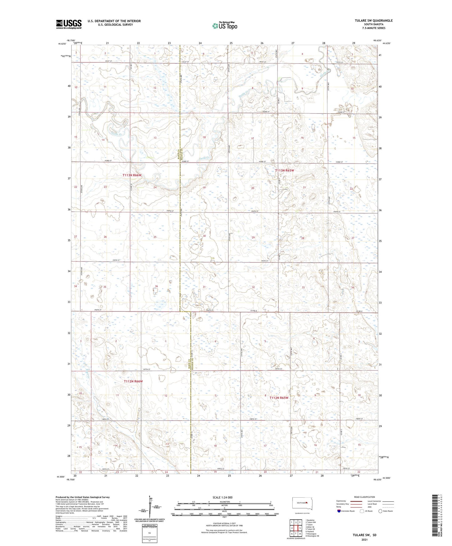 Tulare SW South Dakota US Topo Map Image