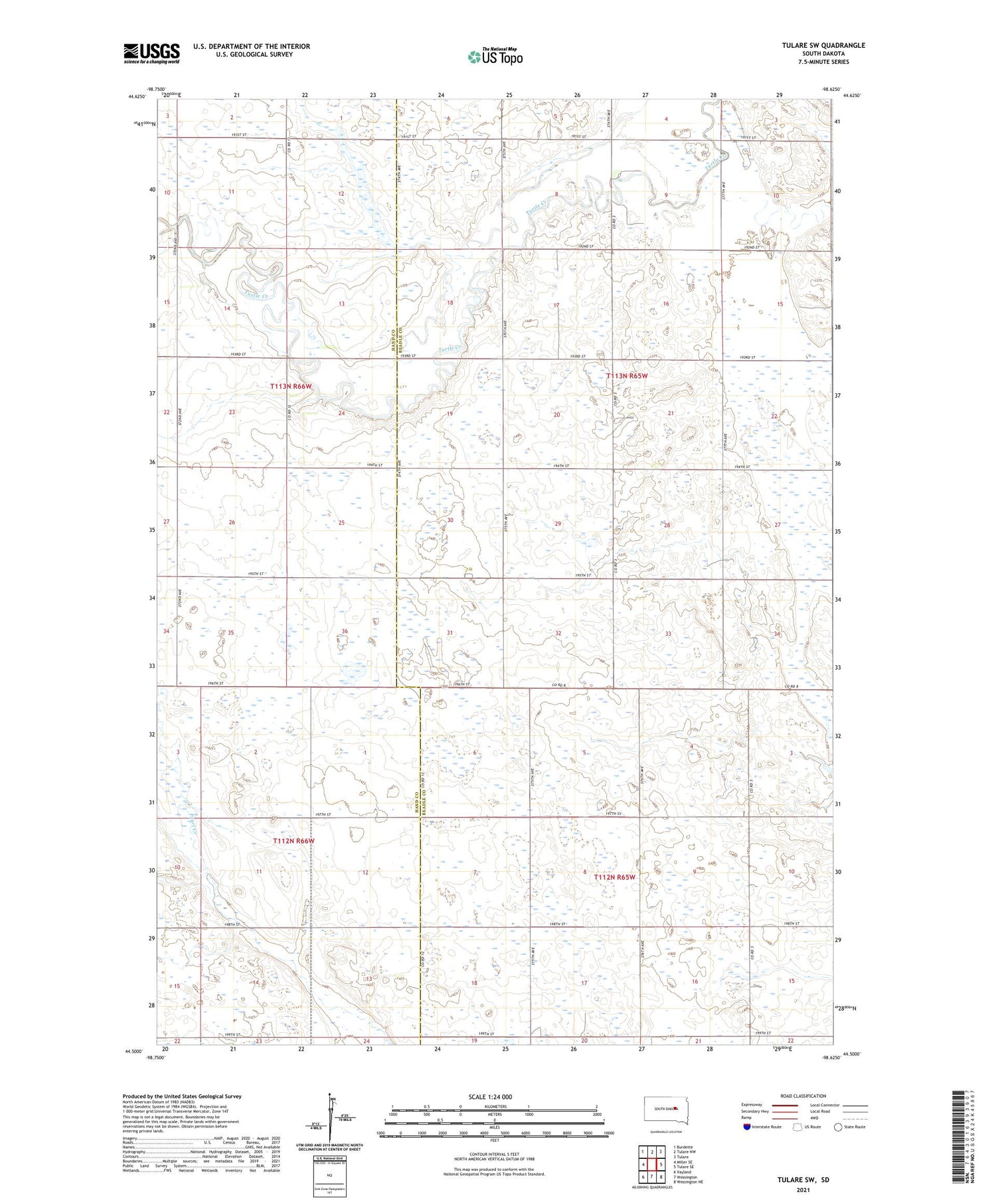 Tulare SW South Dakota US Topo Map Image