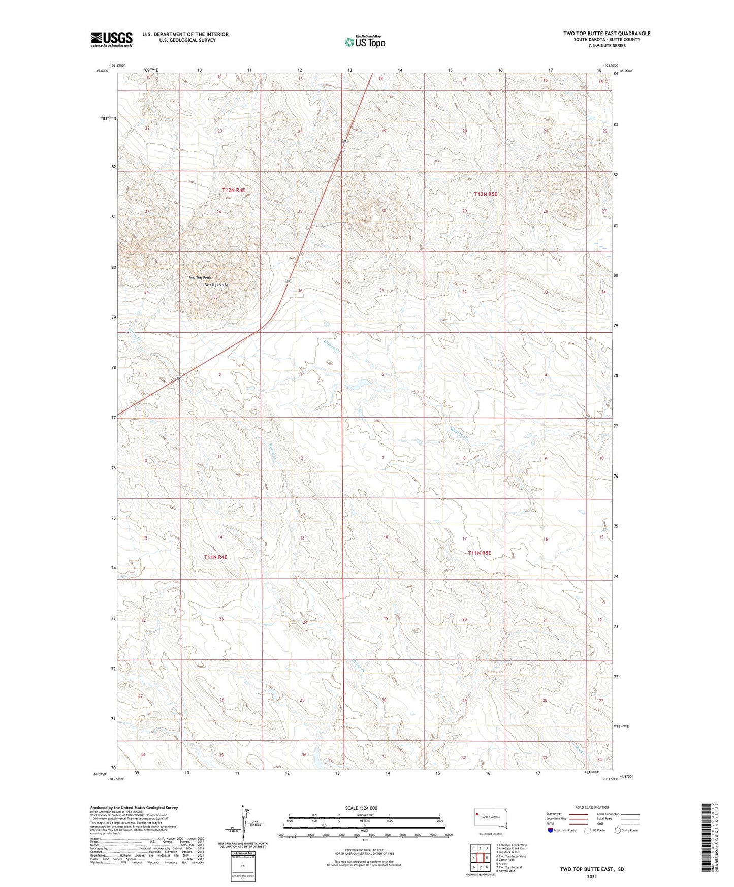 Two Top Butte East South Dakota US Topo Map Image