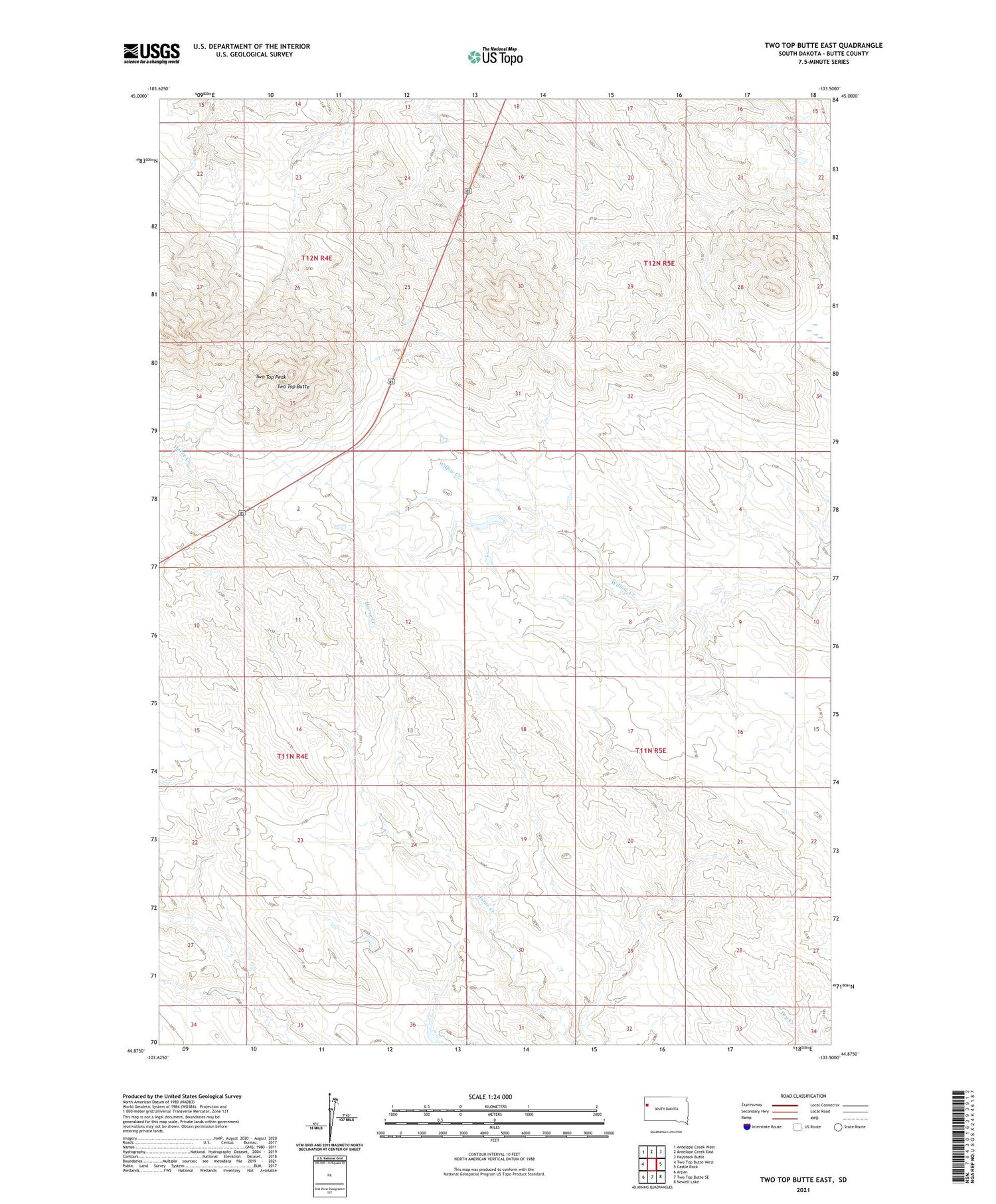 Two Top Butte East South Dakota US Topo Map Image