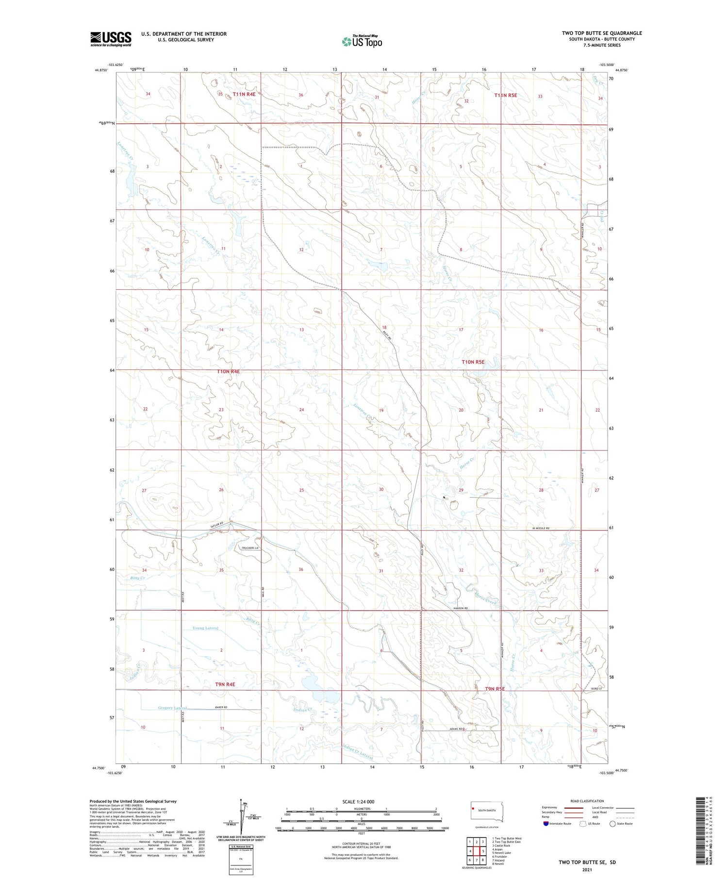 Two Top Butte SE South Dakota US Topo Map Image