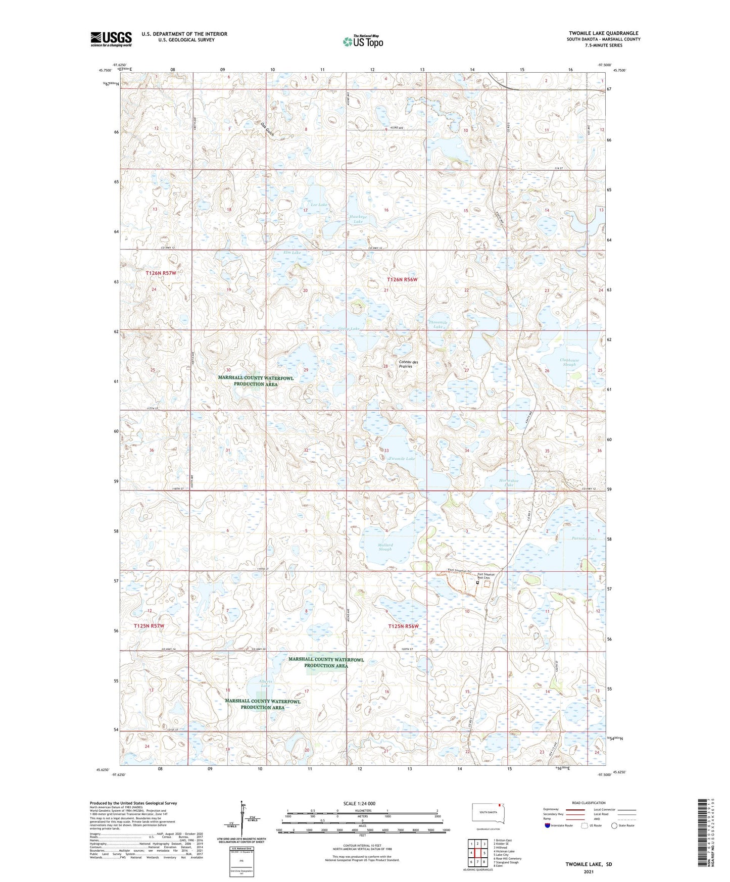Twomile Lake South Dakota US Topo Map Image