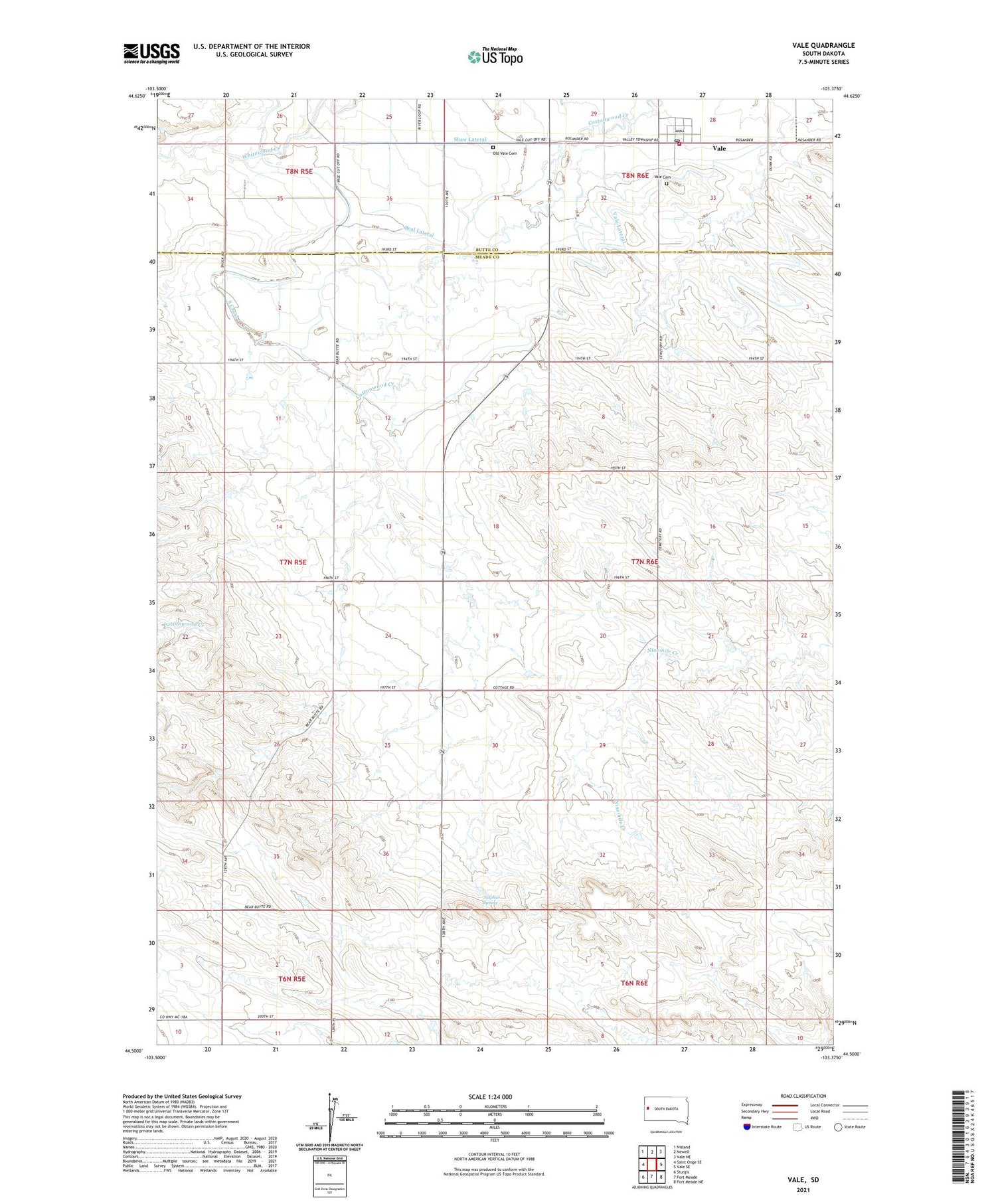 Vale South Dakota US Topo Map Image