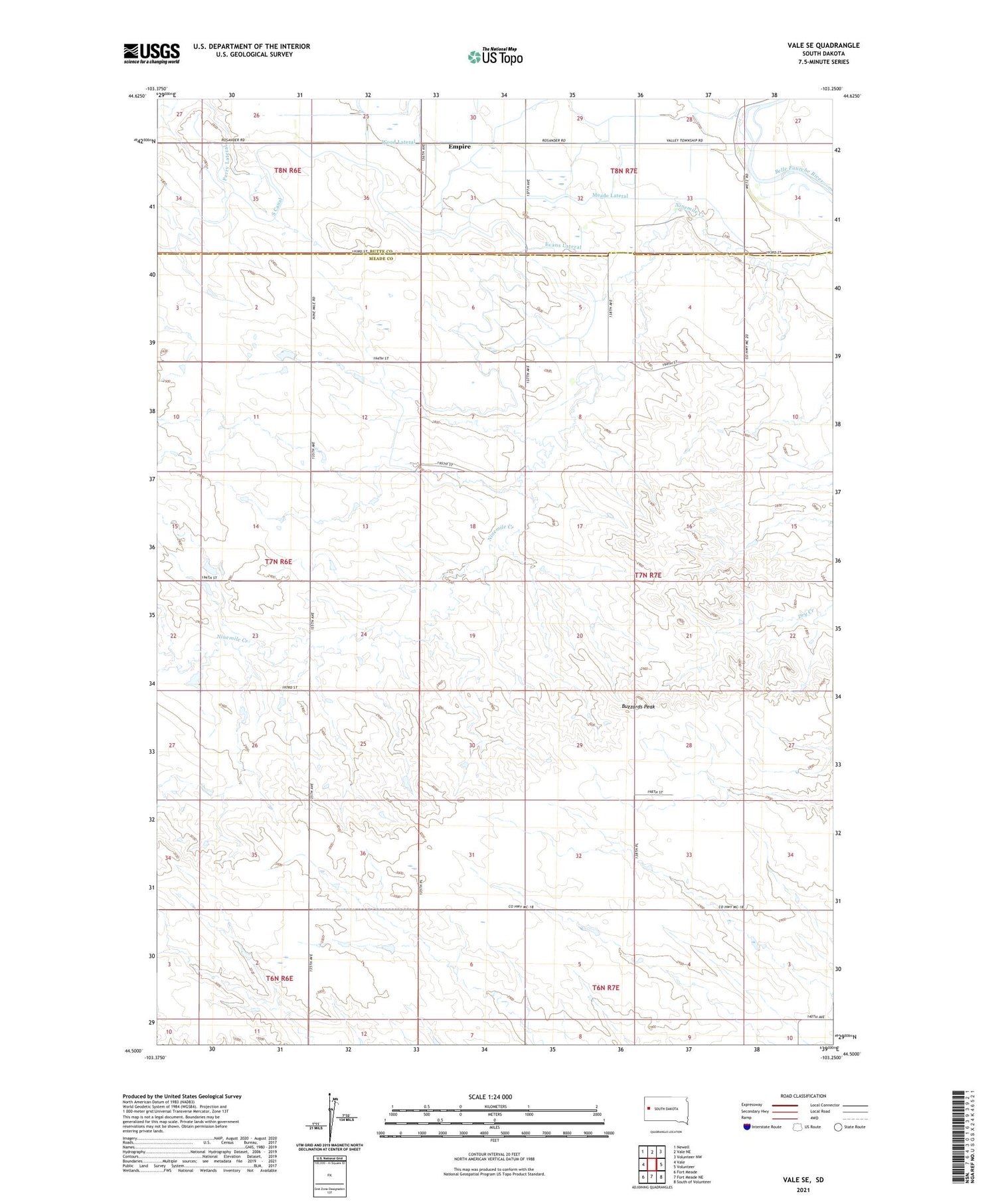 Vale SE South Dakota US Topo Map Image