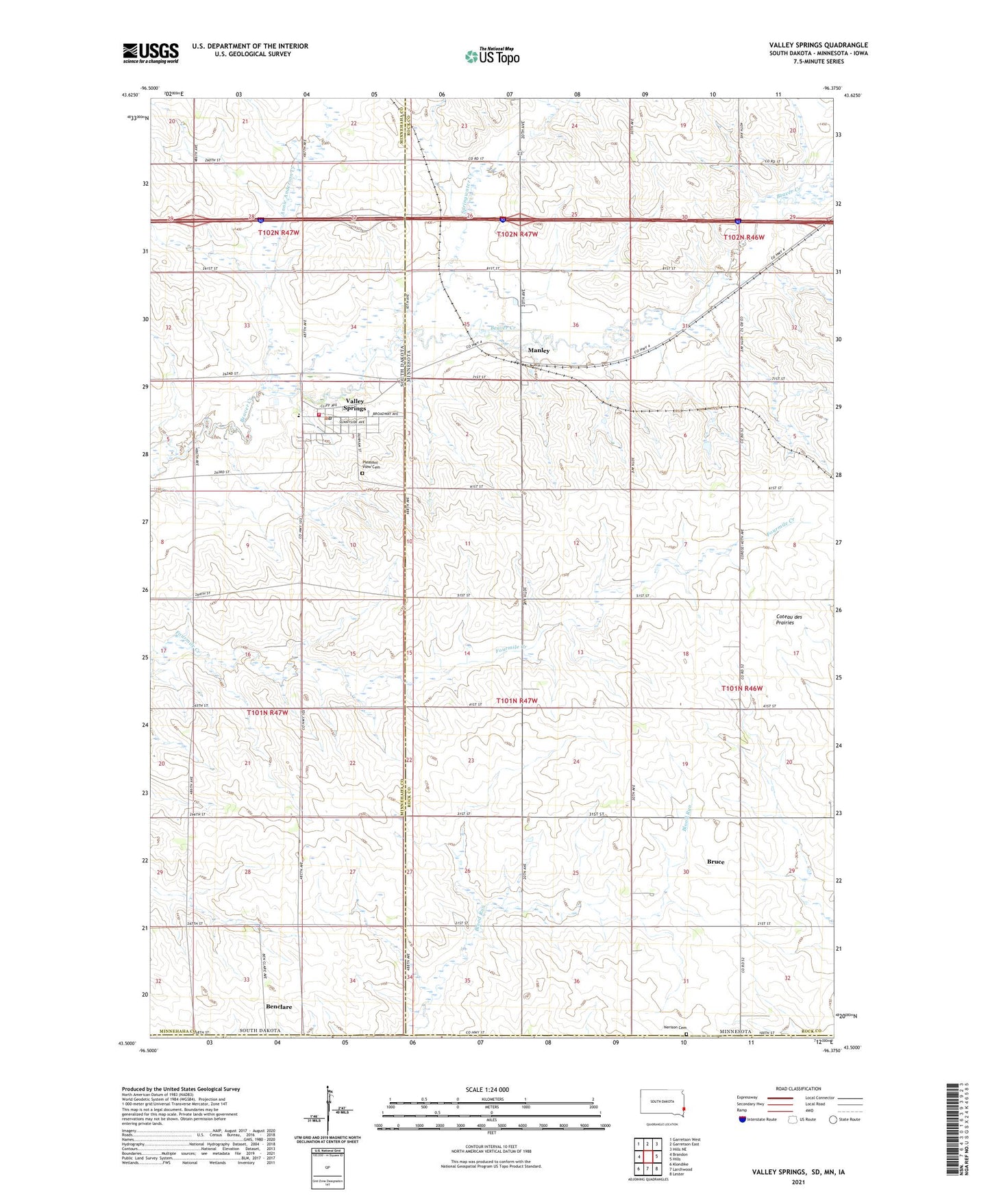 Valley Springs South Dakota US Topo Map Image