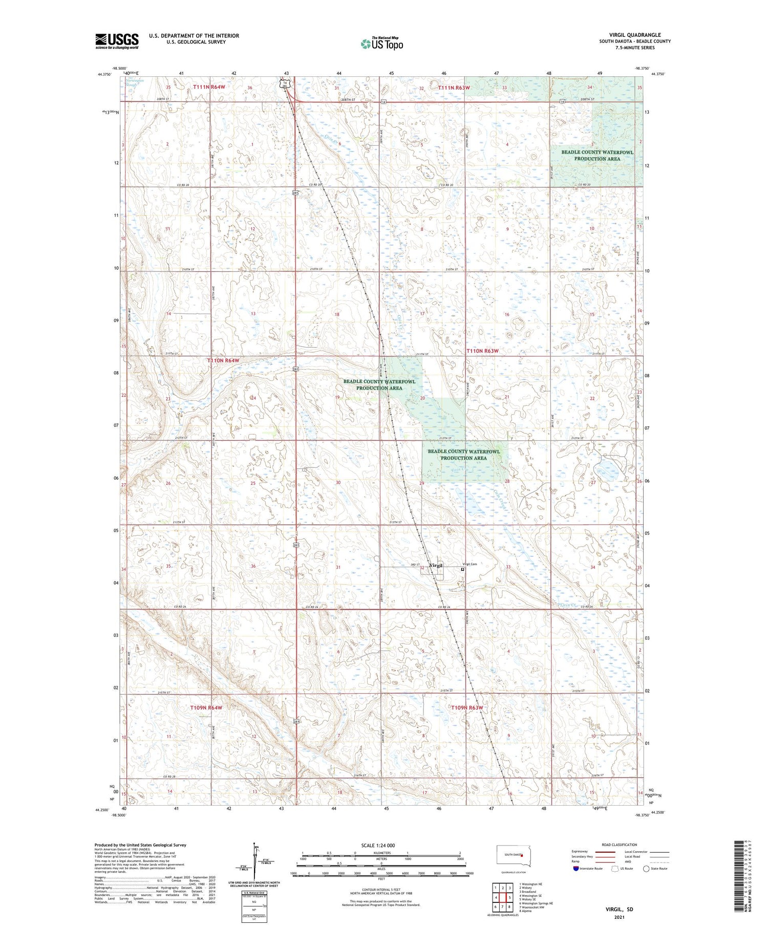 Virgil South Dakota US Topo Map Image