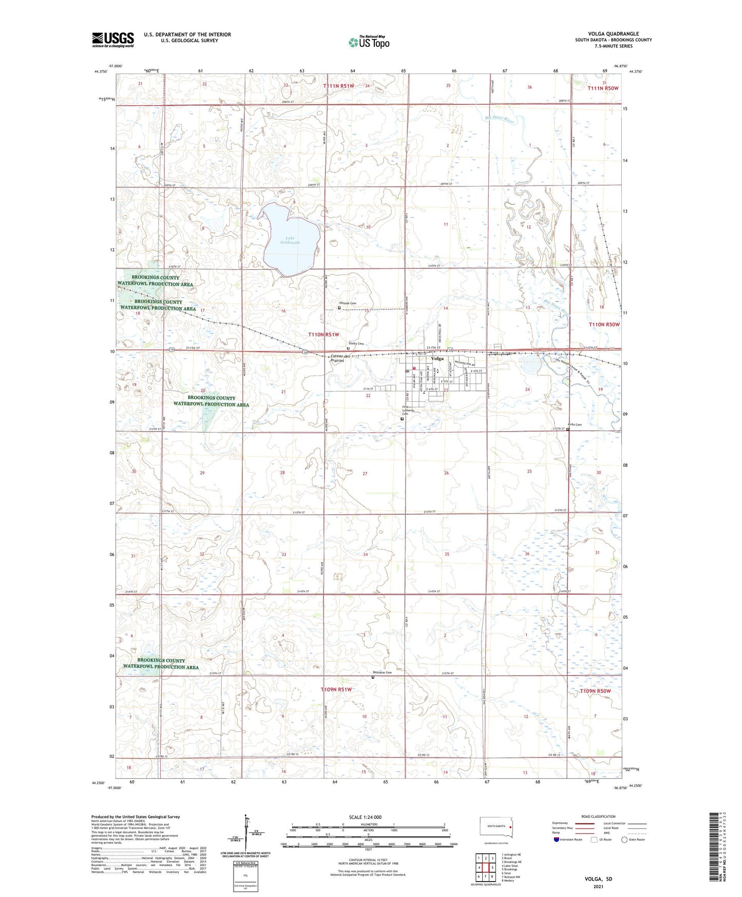 Volga South Dakota US Topo Map Image
