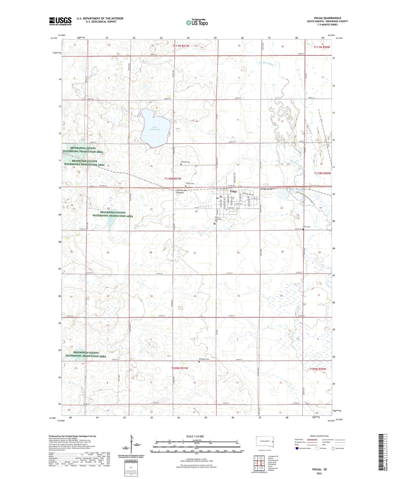 Volga South Dakota US Topo Map Image