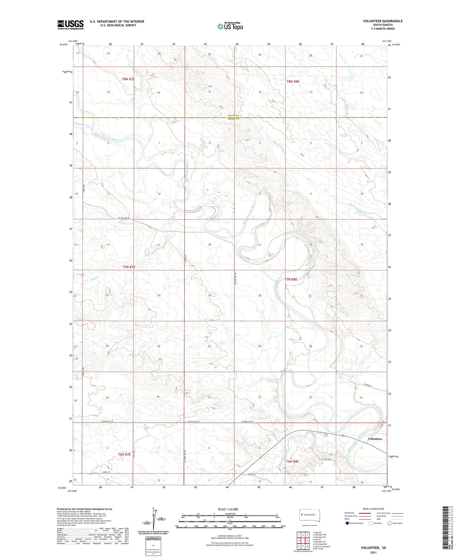 Volunteer South Dakota US Topo Map Image