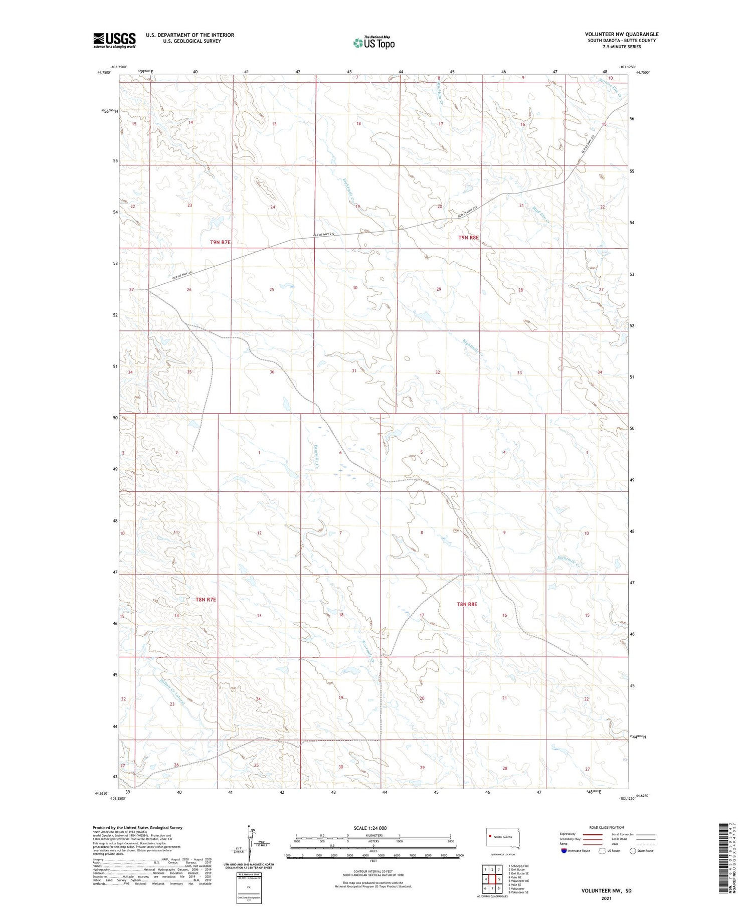 Volunteer NW South Dakota US Topo Map Image